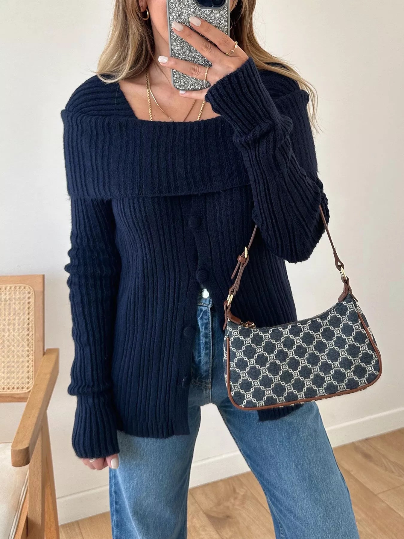 Textured Slit Front Long Sleeve Knit Top - Be Bliss Boutique