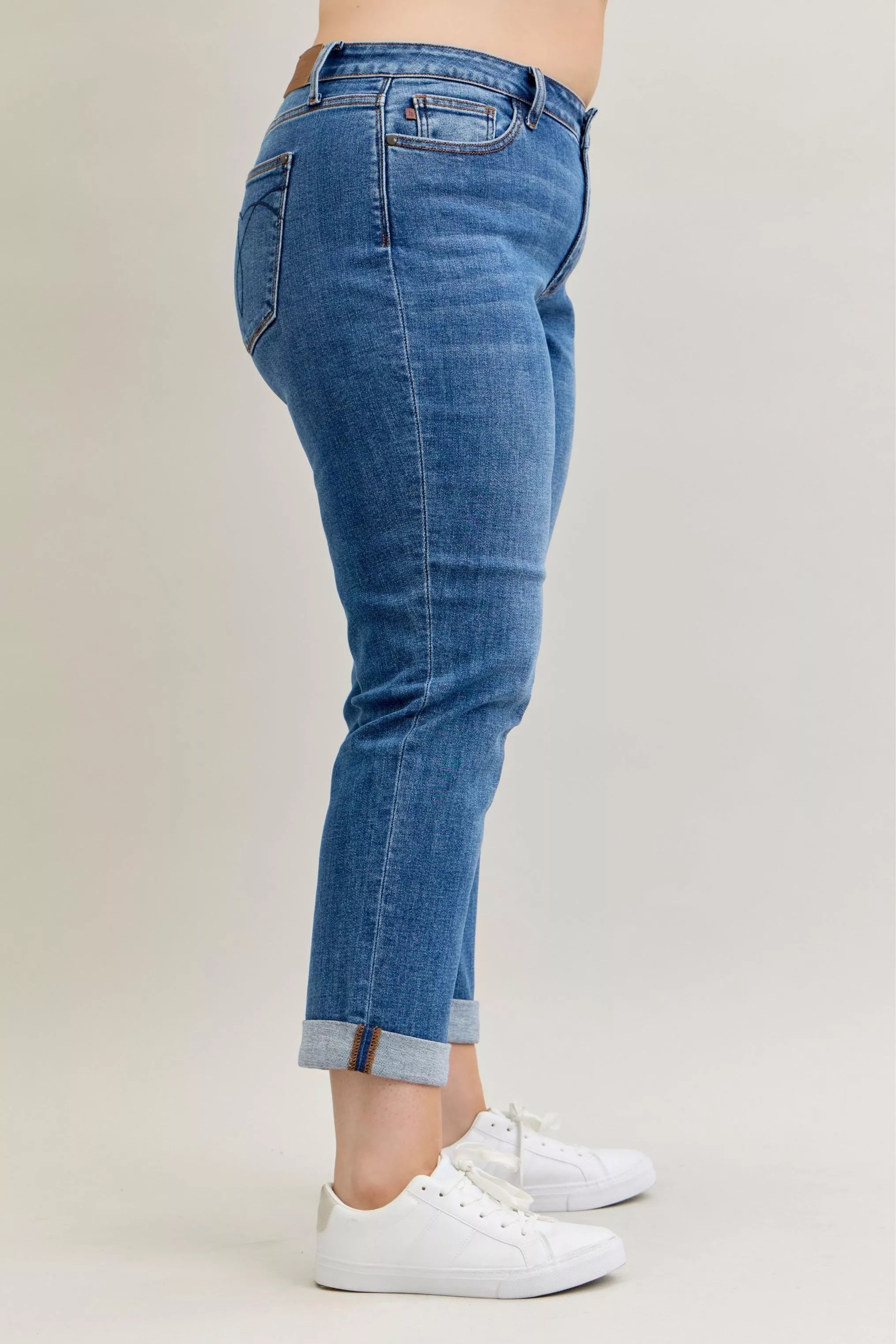 Judy Blue Full Size Mid Rise BF Classic Cuffed Jeans Plus Size - Be Bliss Boutique