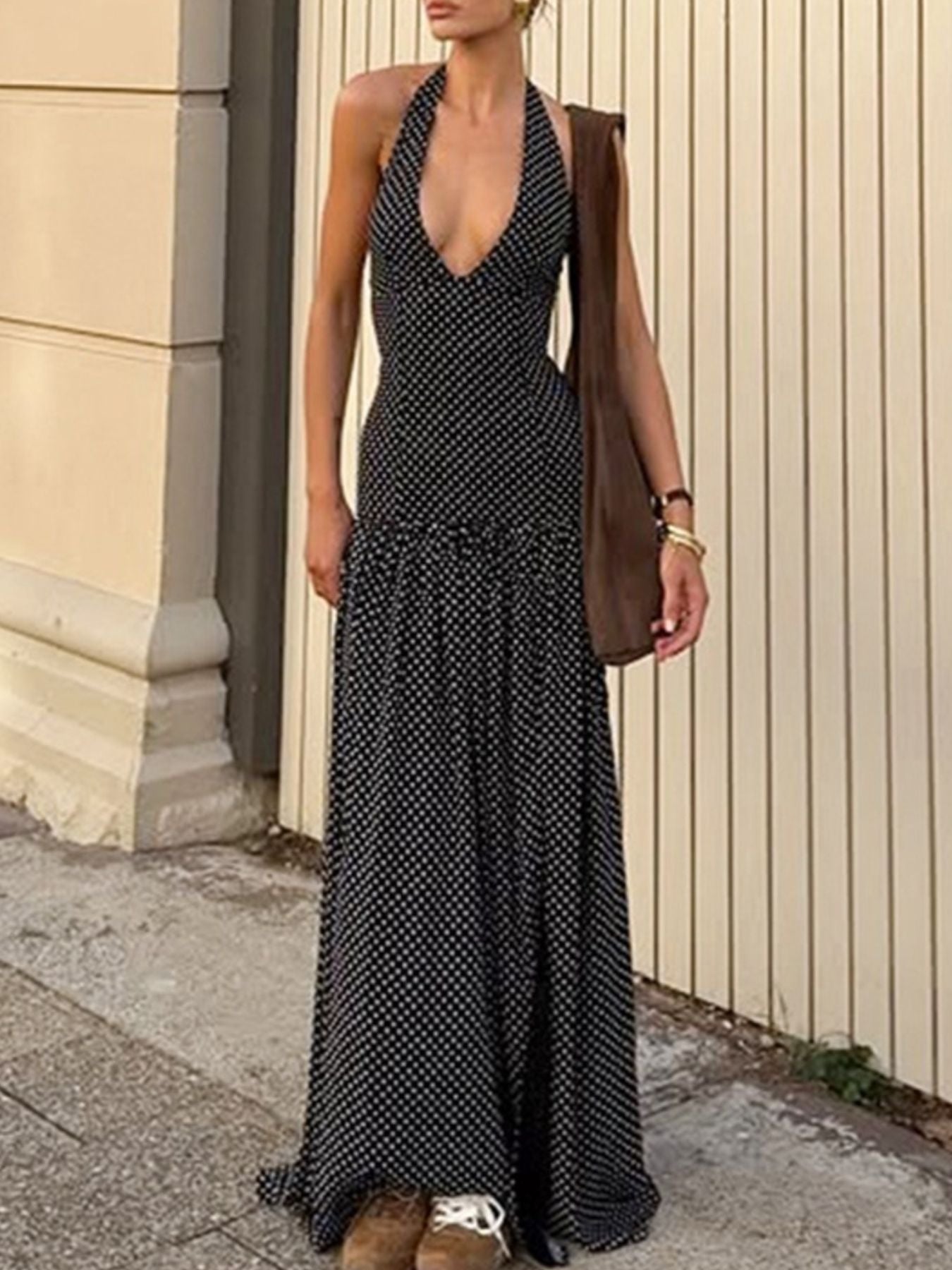 Polka Dot Halter Neck Maxi Dress - Be Bliss Boutique