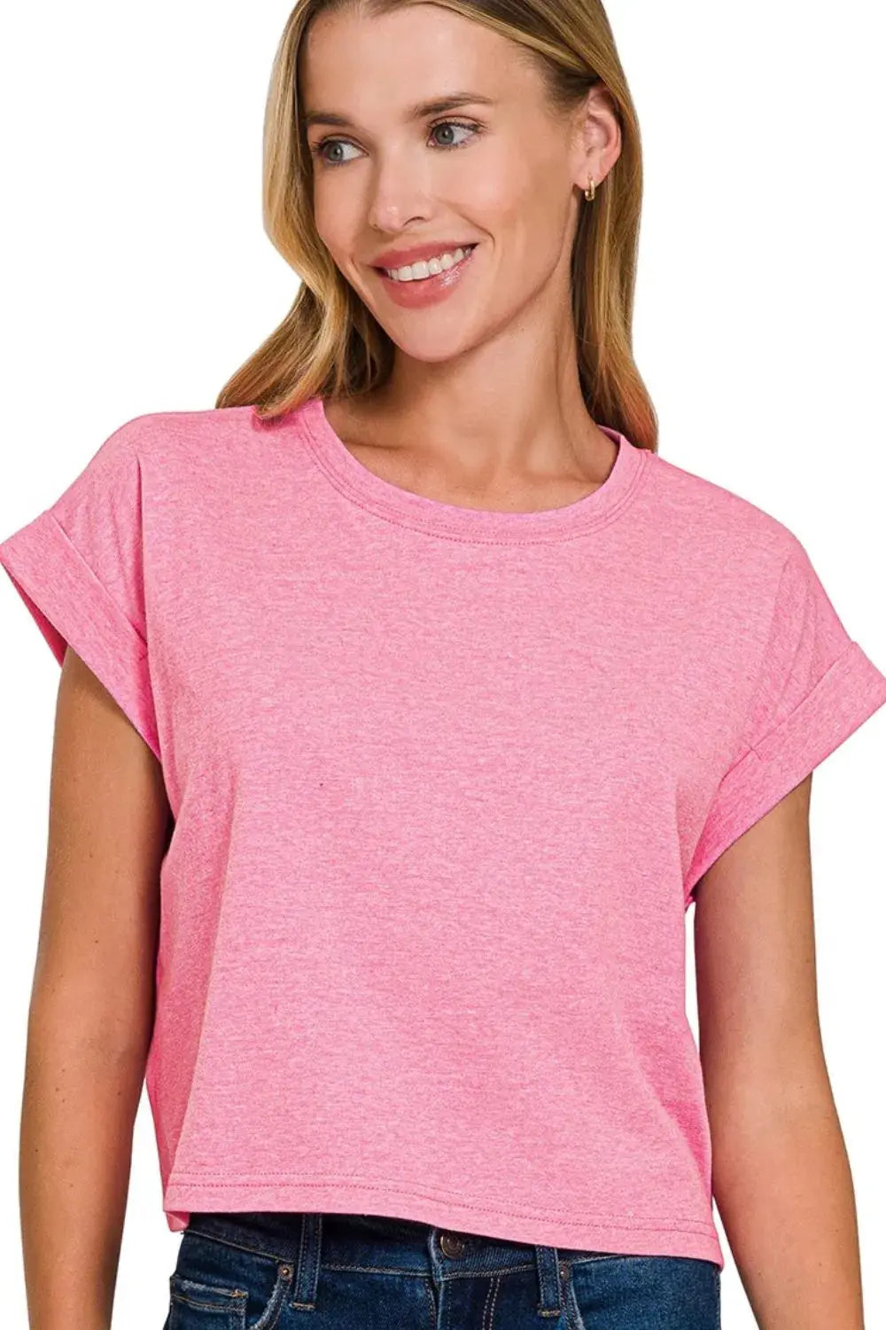 Zenana Rolled Sleeve Crop T-Shirt |  Be Bliss Boutique