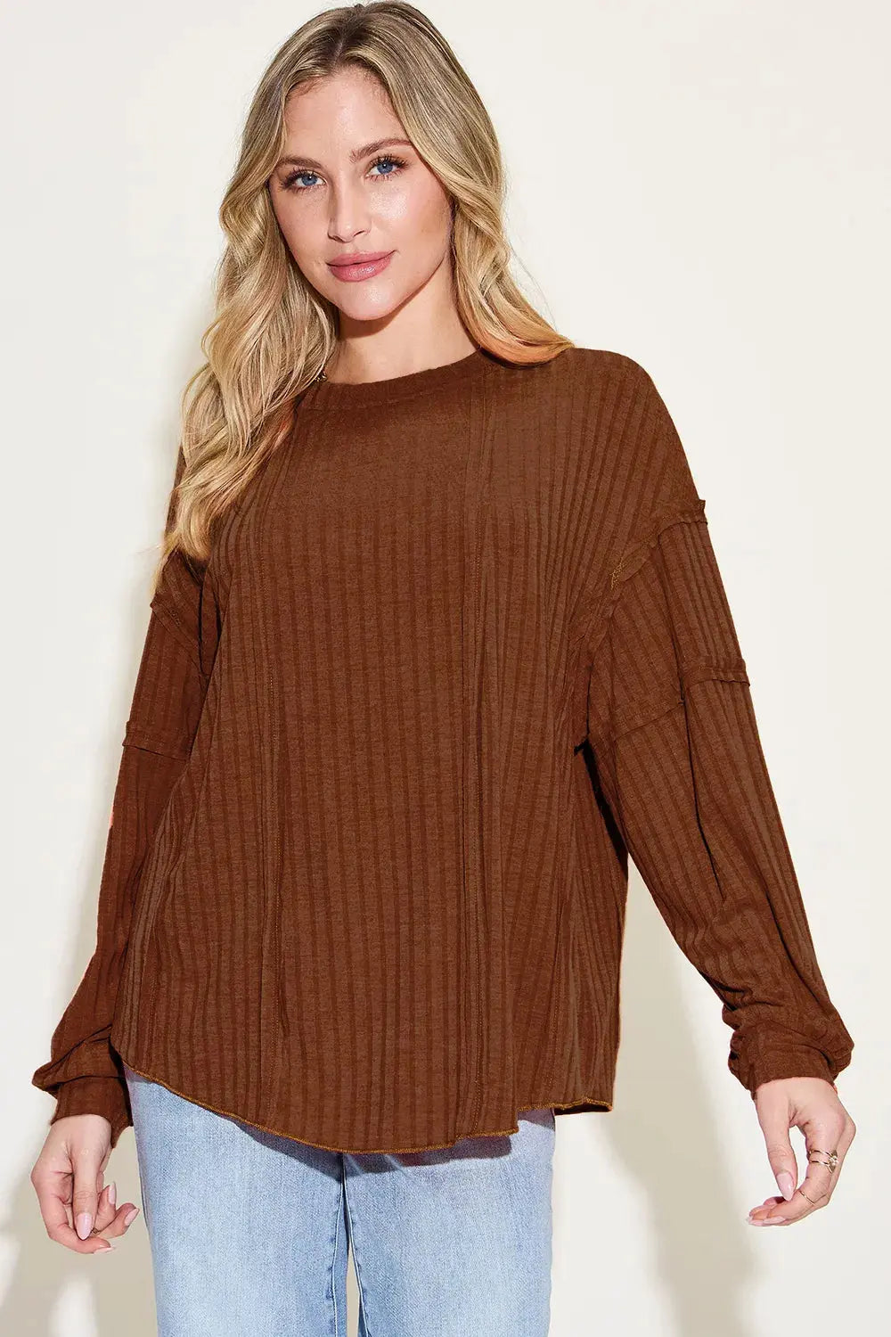 Basic Bae Full Size Ribbed Round Neck Long Sleeve T-Shirt |  Be Bliss Boutique