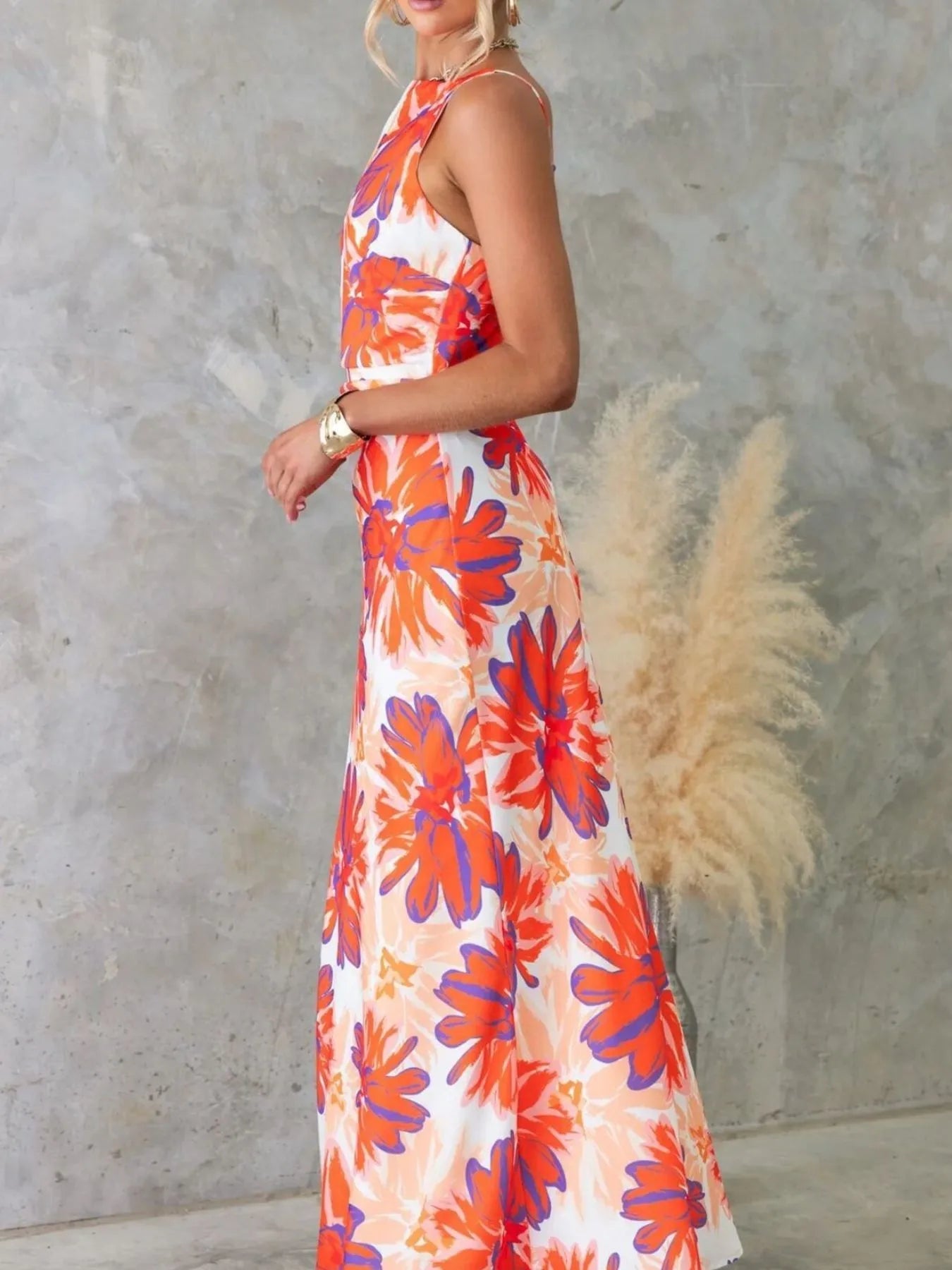 Printed Backless Sleeveless Maxi Dress -  Be Bliss Boutique