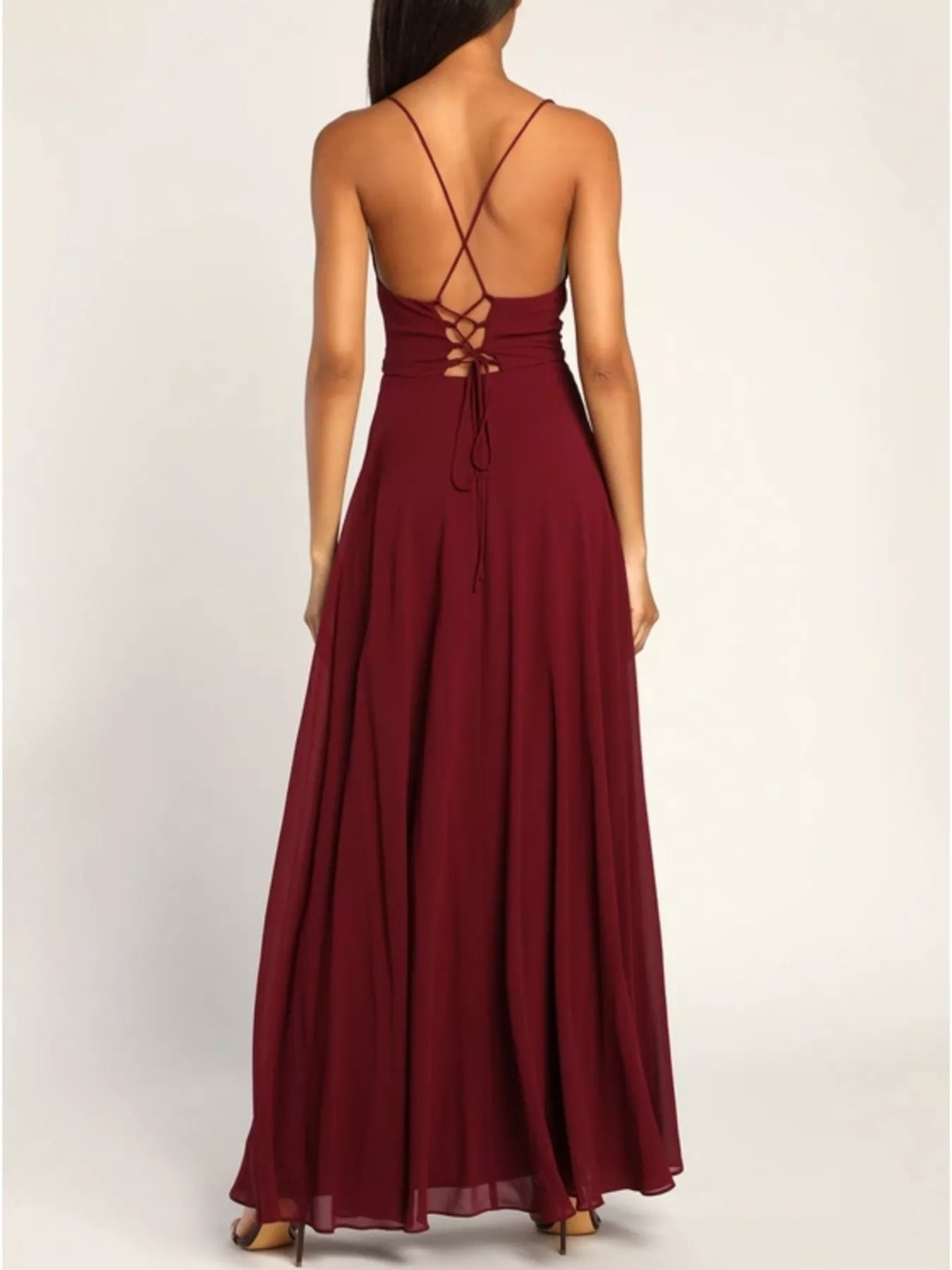 Backless Cowl Neck Lace-Up Slit Maxi Dress - Be Bliss Boutique