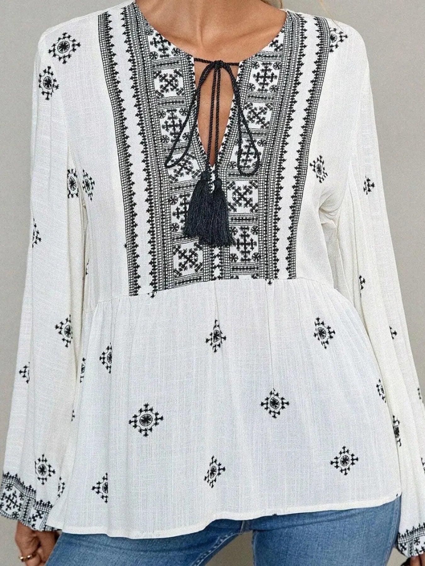Tie Front Long Sleeve Blouse -  Be Bliss Boutique