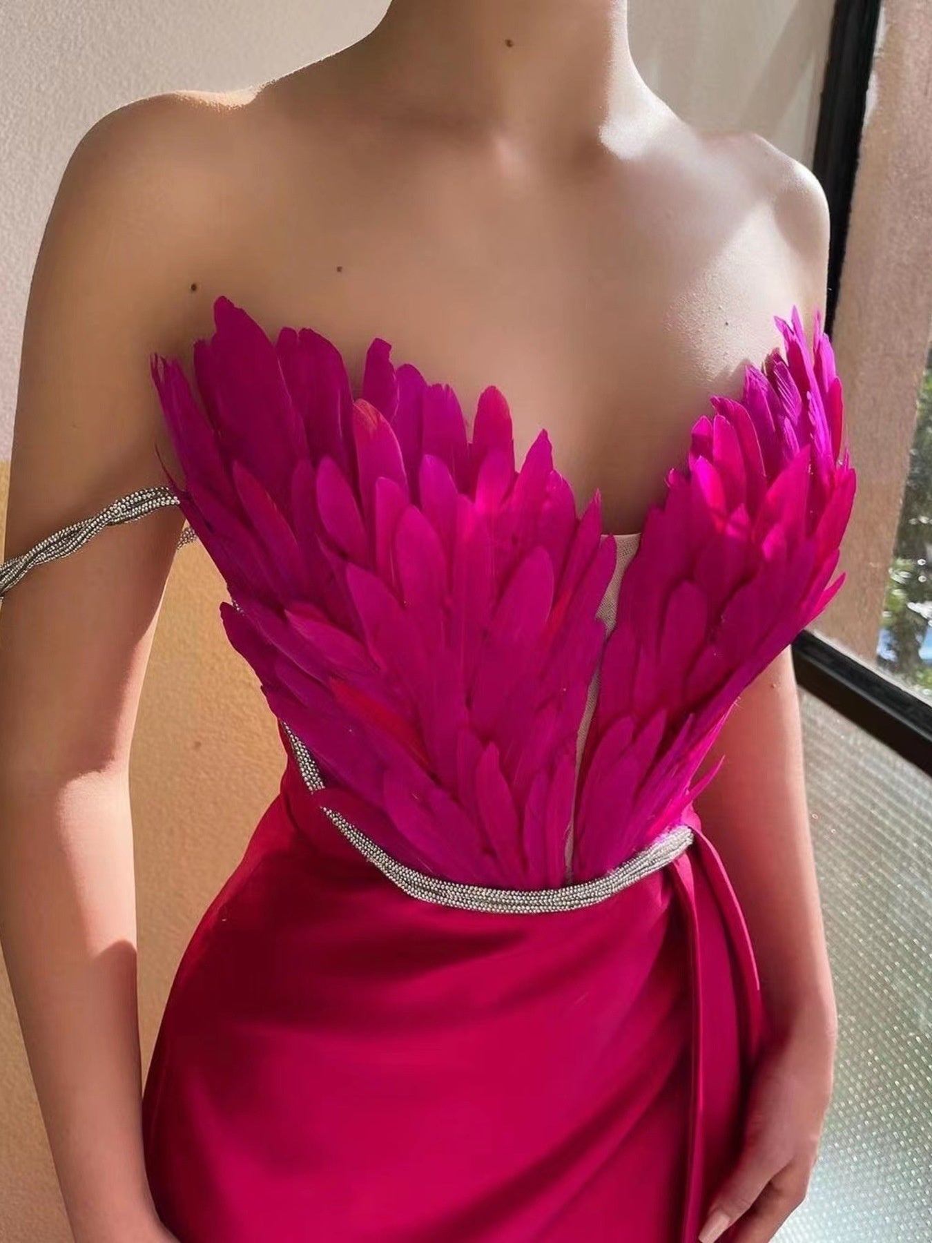 Feather Embellished Slit Maxi Dress - Be Bliss Boutique