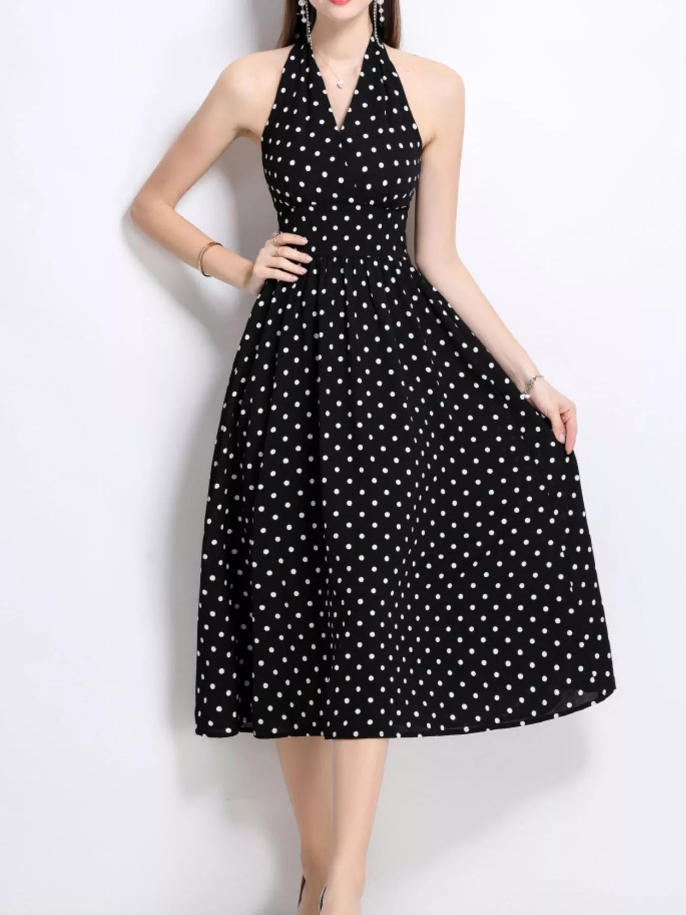 Polka Dot Halter Neck Midi Dress - Be Bliss Boutique