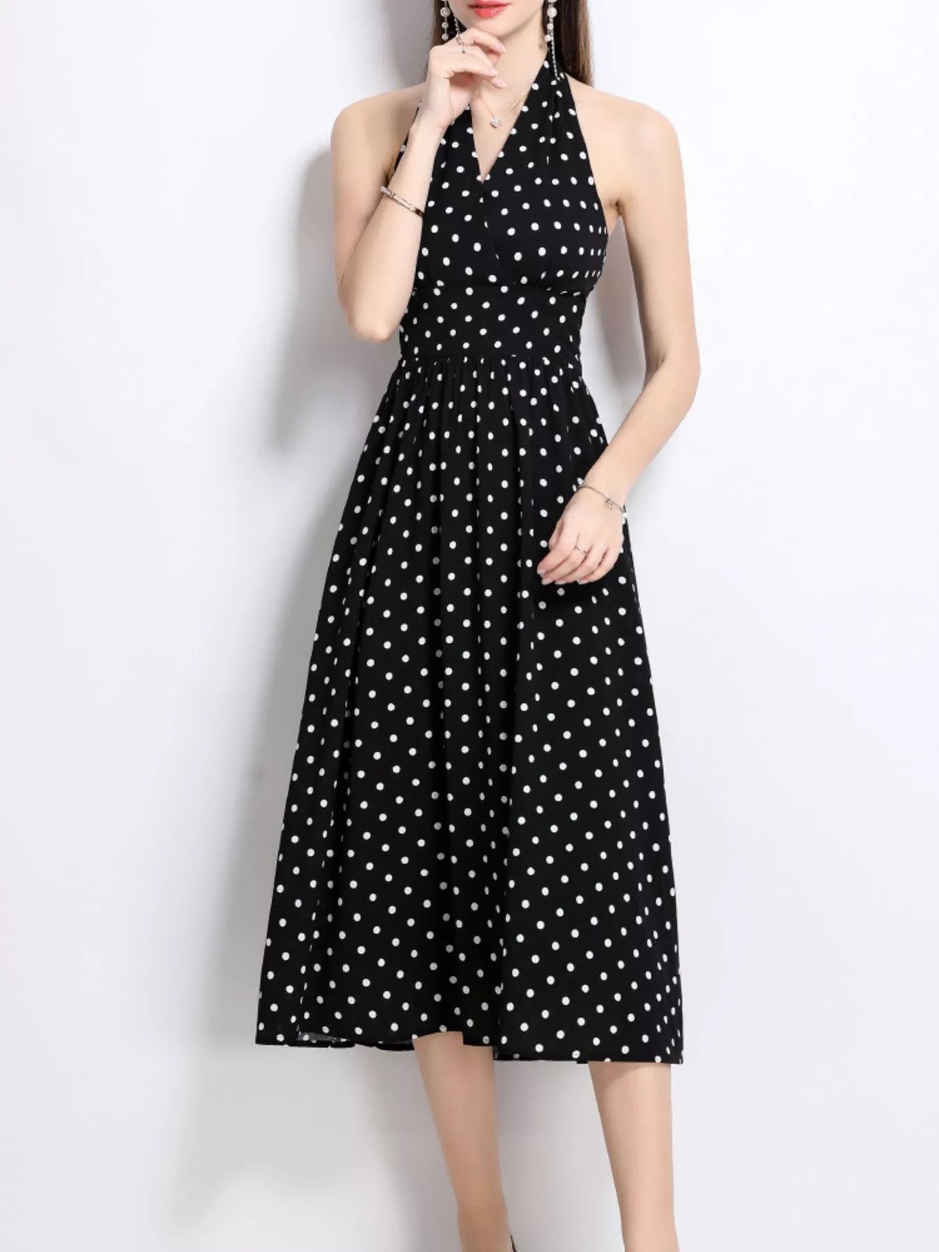 Polka Dot Halter Neck Midi Dress - Be Bliss Boutique