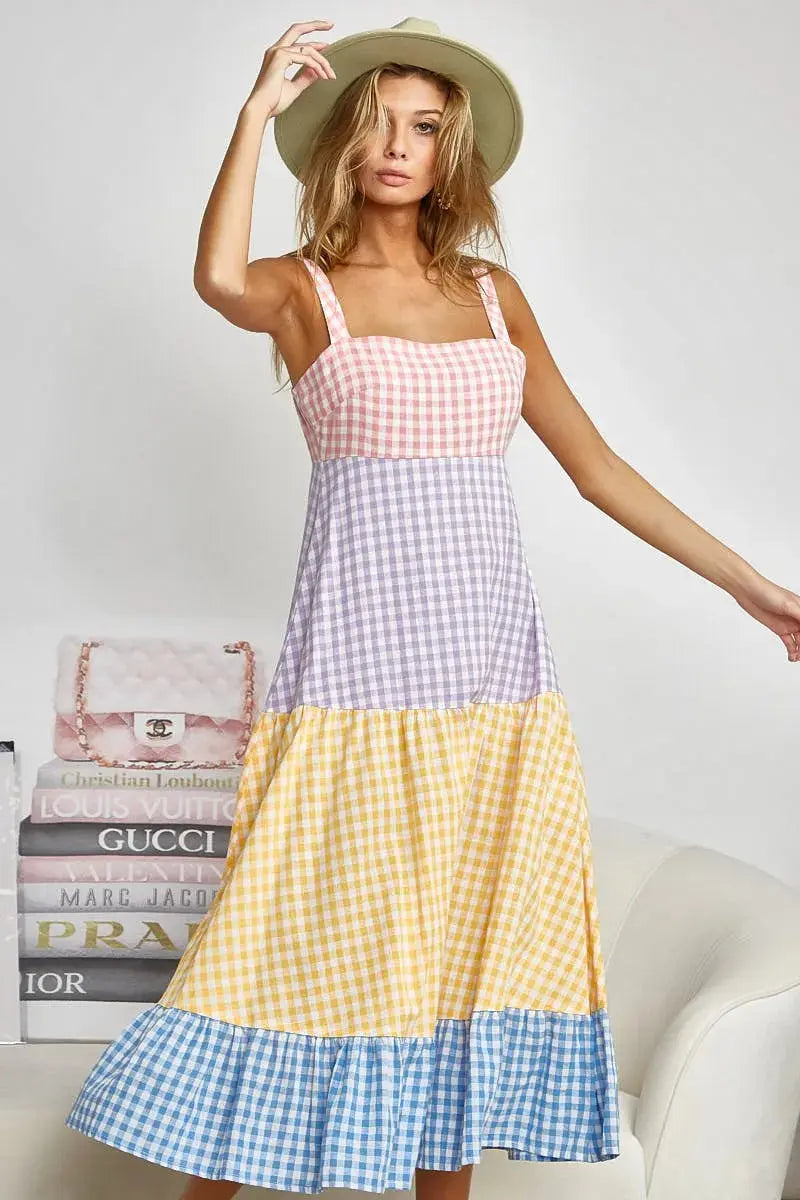 BiBi Color Block Tiered Gingham Dress | Be Bliss Boutique