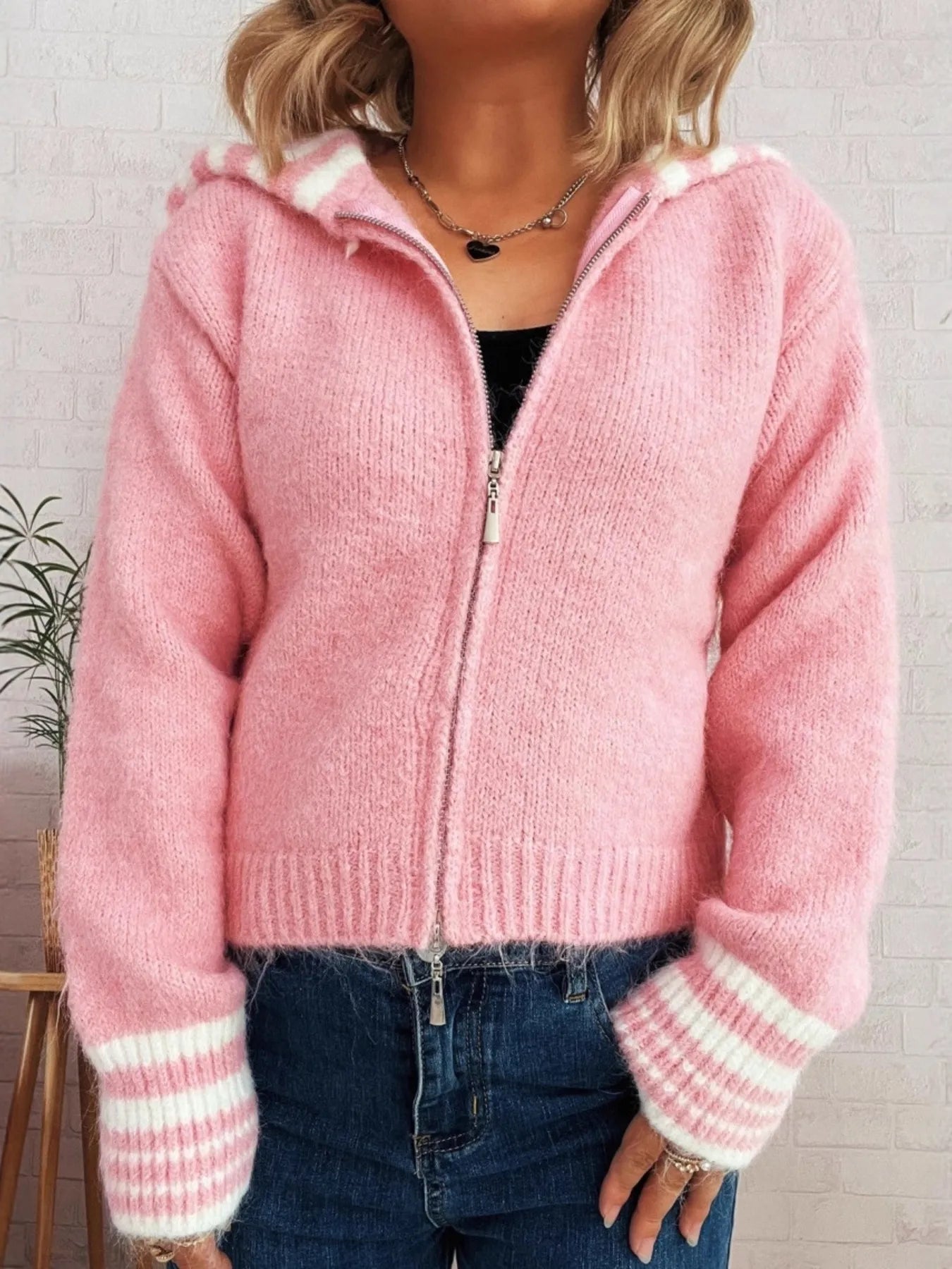 Striped Zip-Up Cardigan -  Be Bliss Boutique
