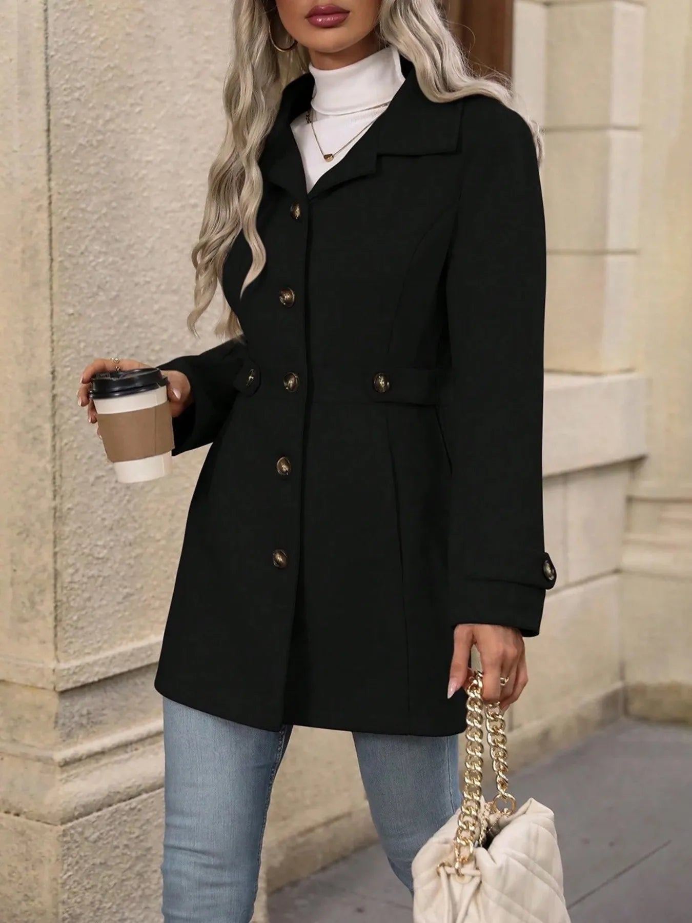 Button Up Long Sleeve Coat -  Be Bliss Boutique