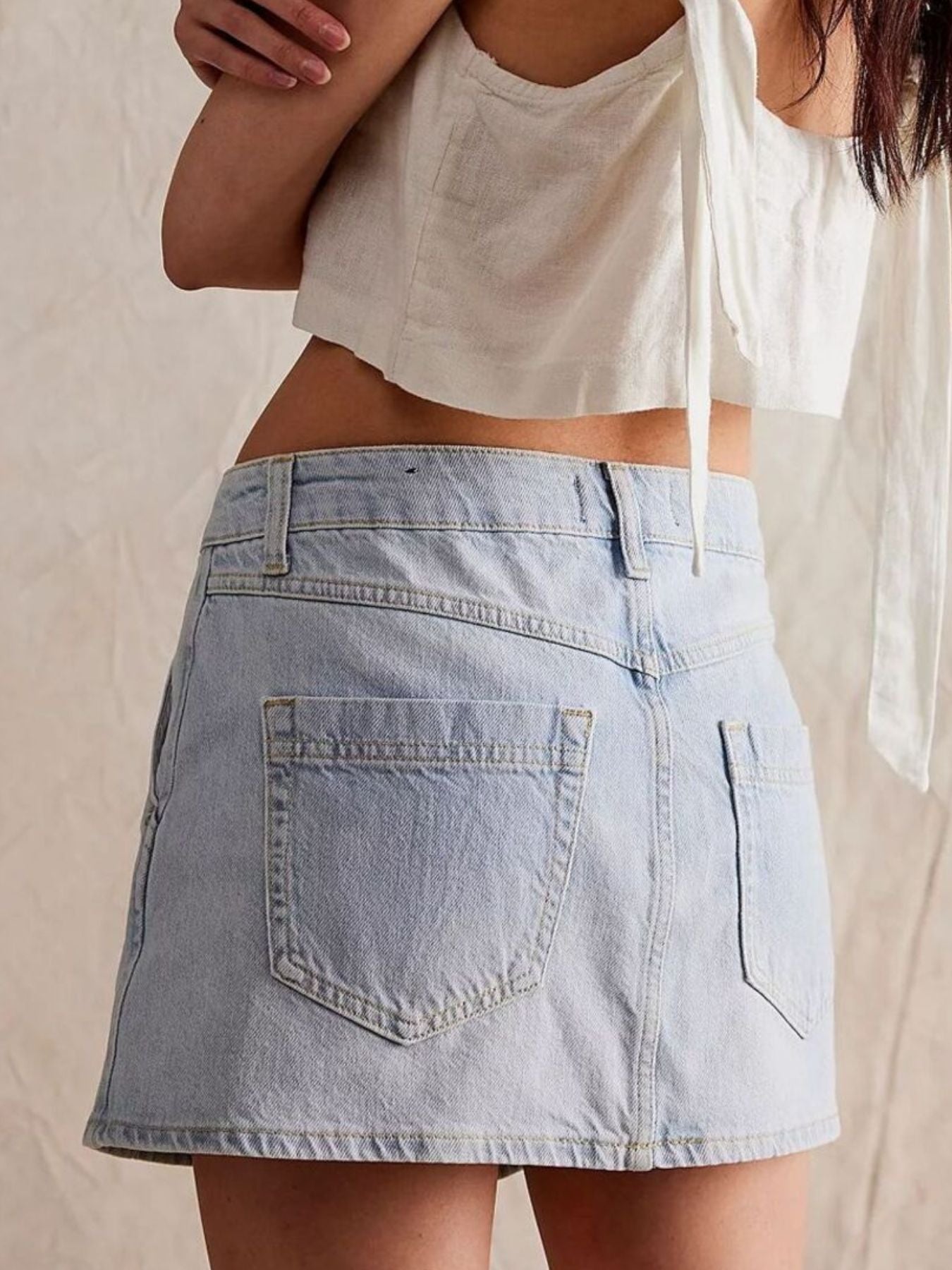 Asymmetrical Button Front Denim Skort - Be Bliss Boutique