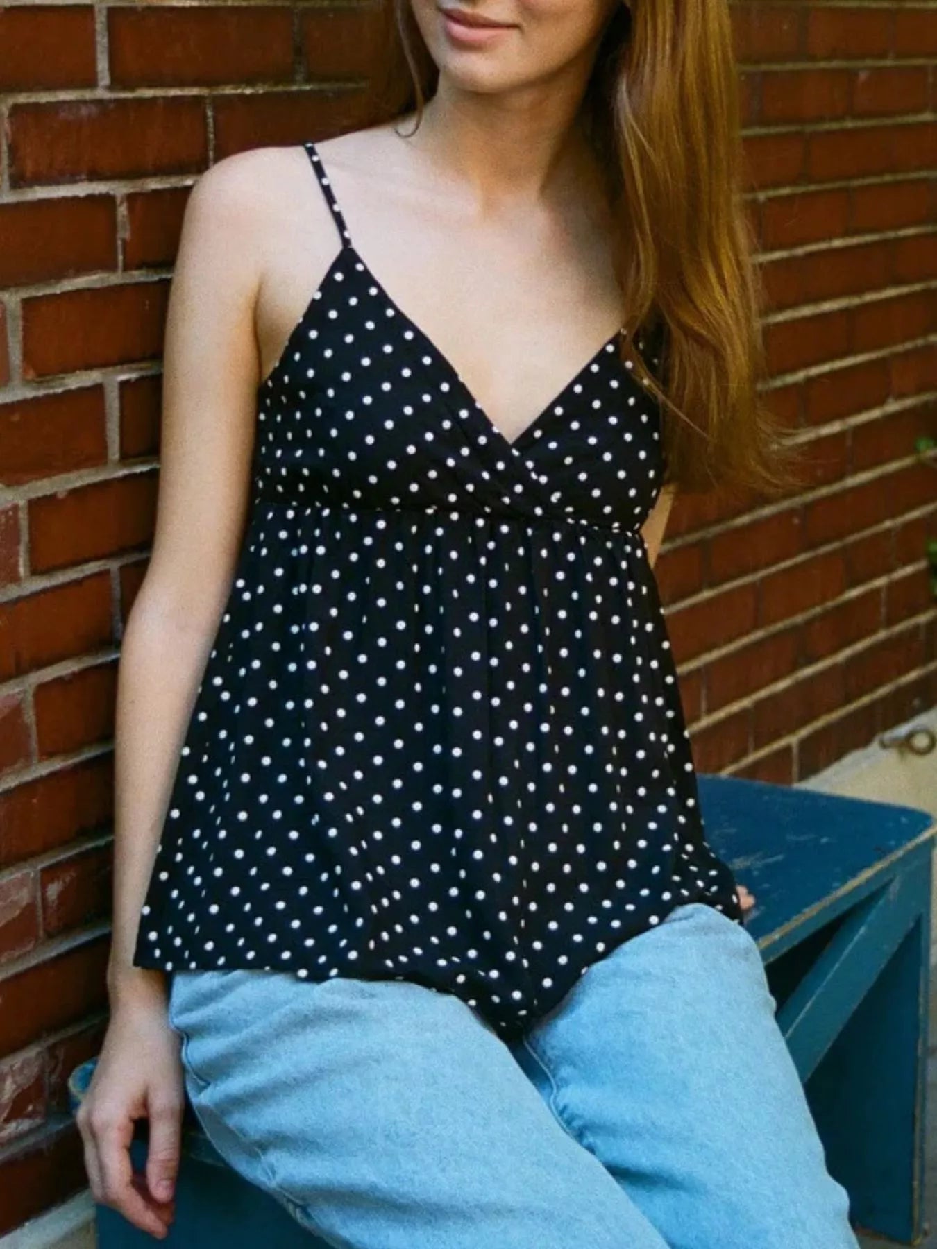 Polka Dot Flowy V Neck Cami Top - Be Bliss Boutique