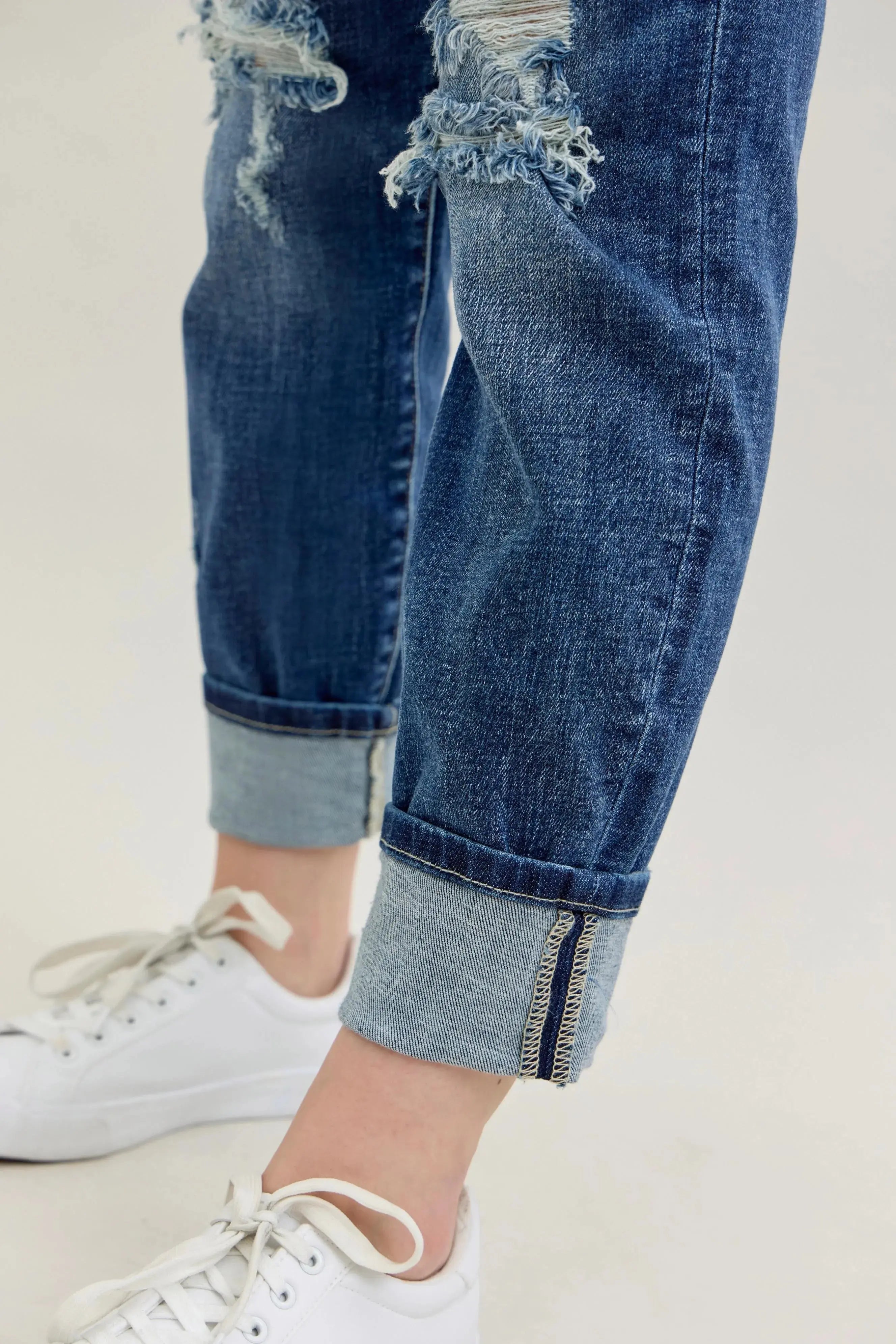 Judy Blue Full Size / Plus Size Mid Rise Cuffed Destroy Boyfriend Jeans |  Be Bliss Boutique