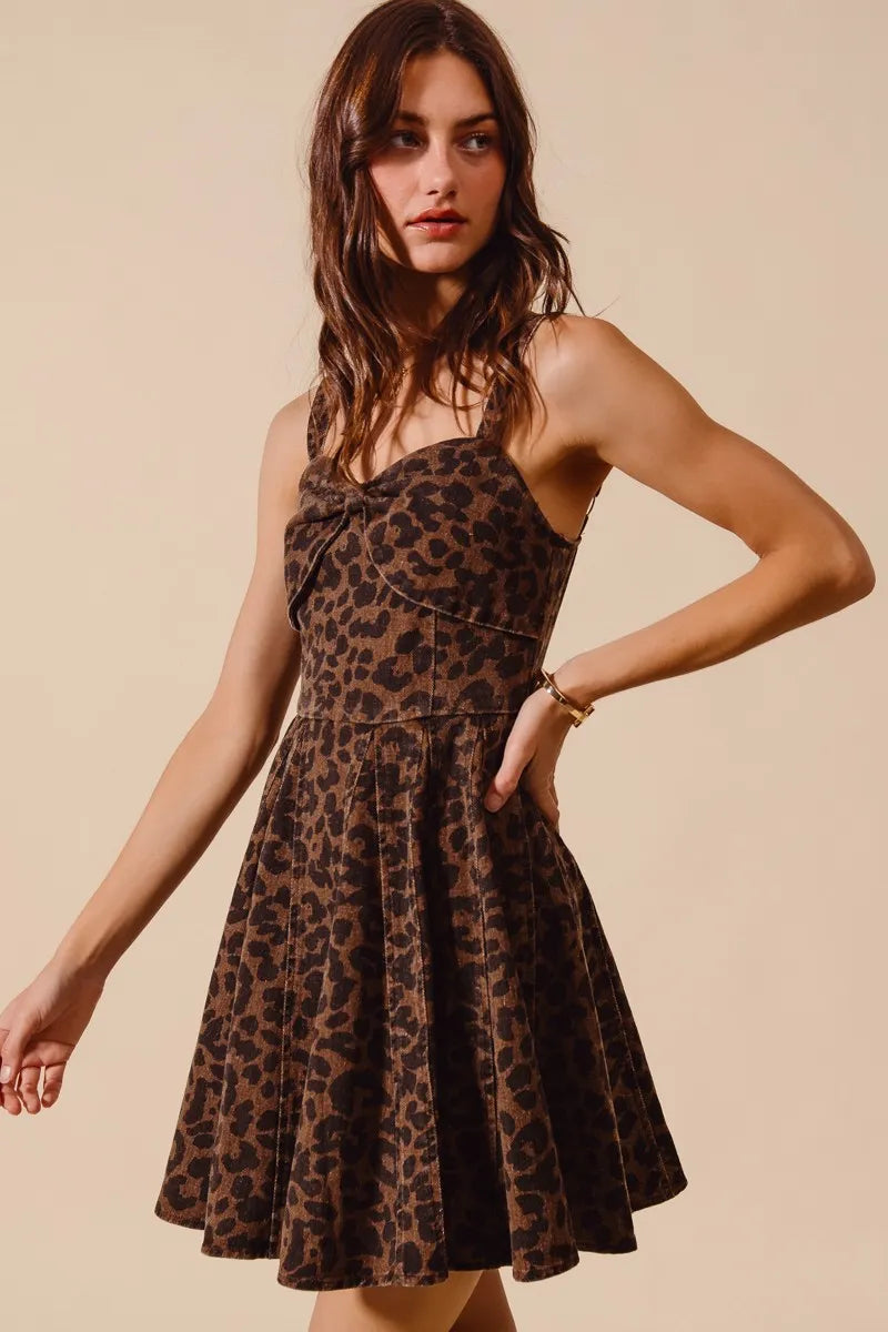 SO ME Mineral Washed Leopard Flare Cami Dress -  Be Bliss Boutique