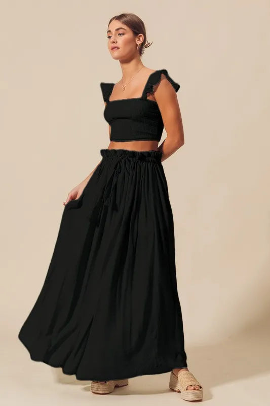 SO ME Smocked Top and Flowy Maxi Skirt Set -  Be Bliss Boutique