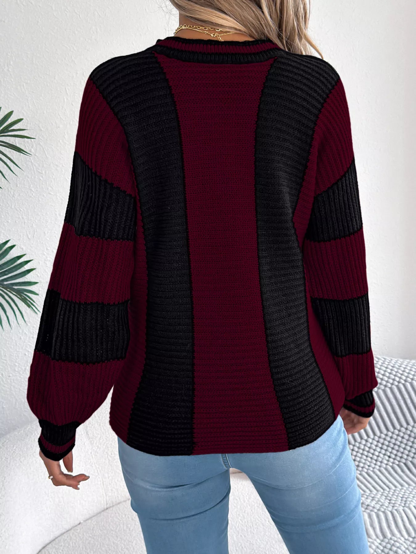 Color Block Round Neck Sweater - Be Bliss Boutique
