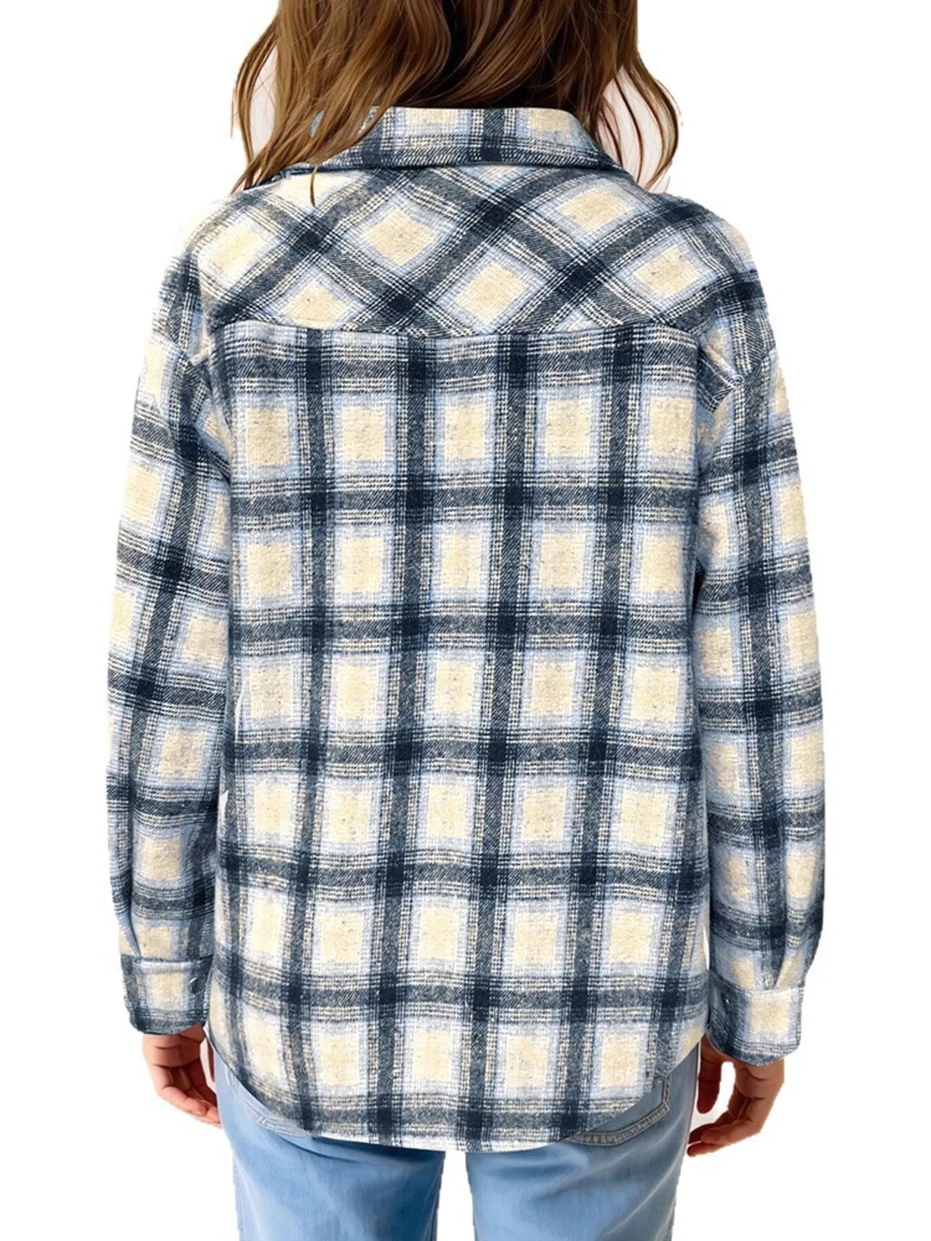 Oversized Plaid Long Sleeve Fleece Jacket -  Be Bliss Boutique