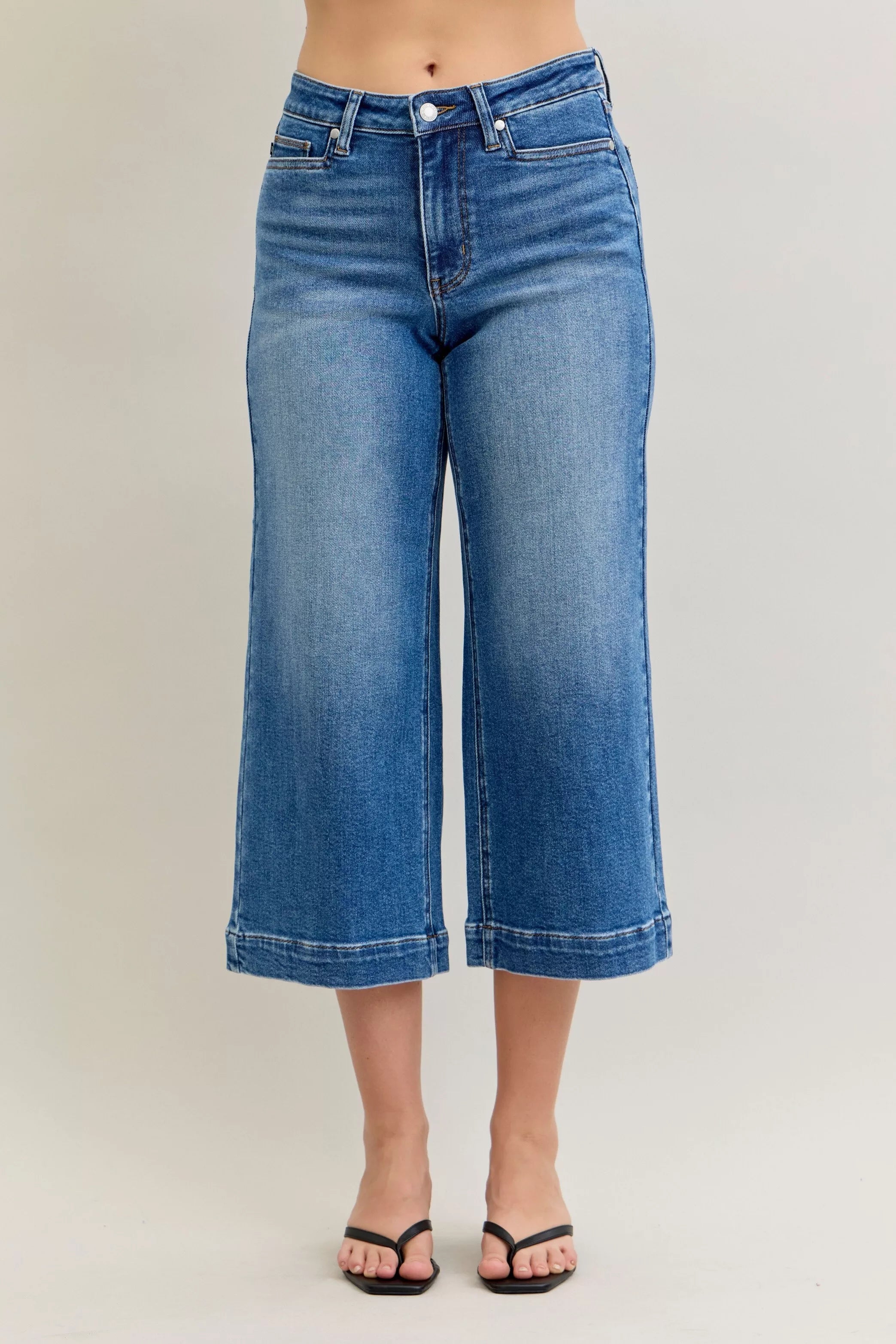 Judy Blue Mid Rise Crop Wide Leg Jeans - Be Bliss Boutique