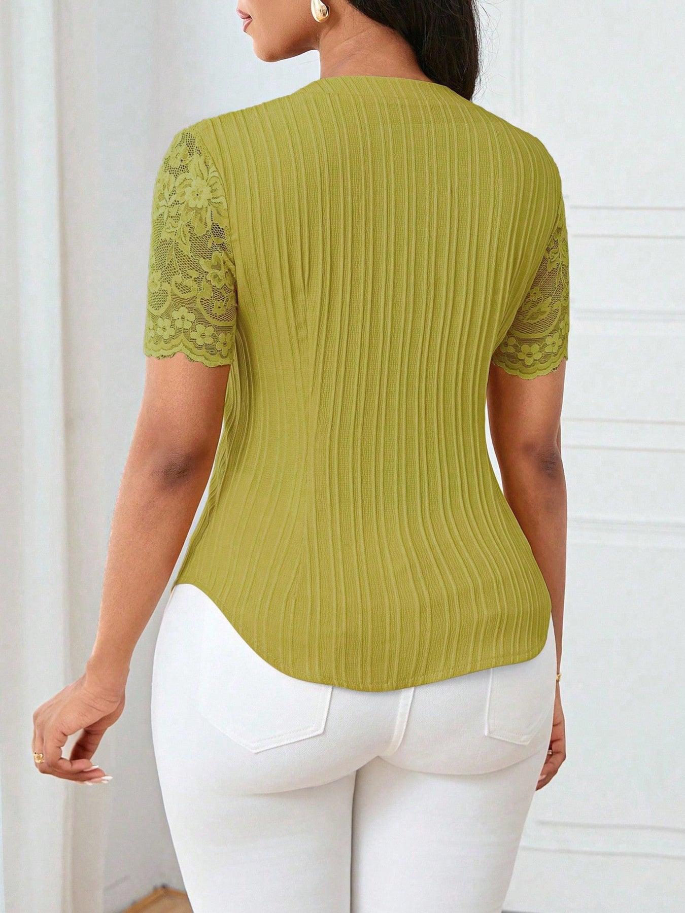 Button Up Lace Sleeve Blouse - Be Bliss Boutique