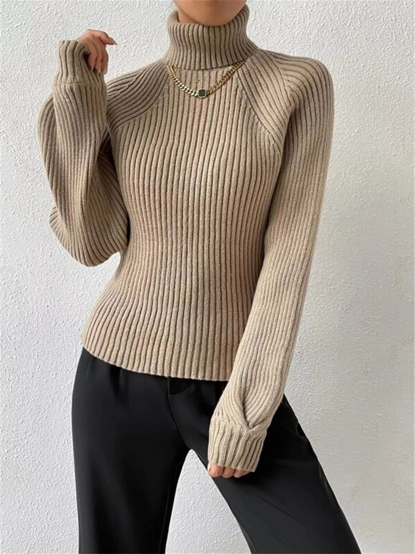 Ribbed Knit Turtleneck Sweater - Be Bliss Boutique