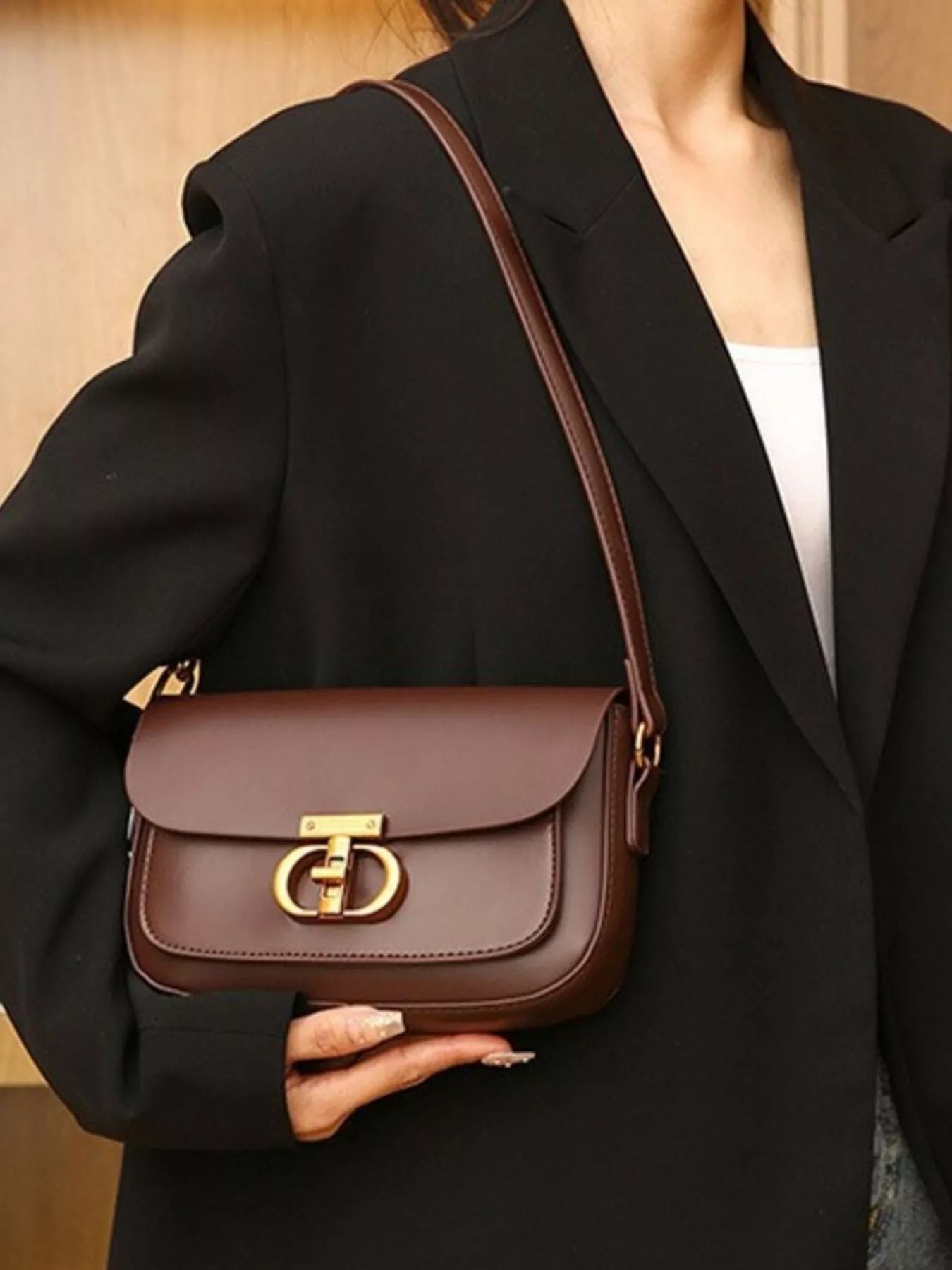 Classic Gold Lock Leather Flap Shoulder Bag - Be Bliss Boutique
