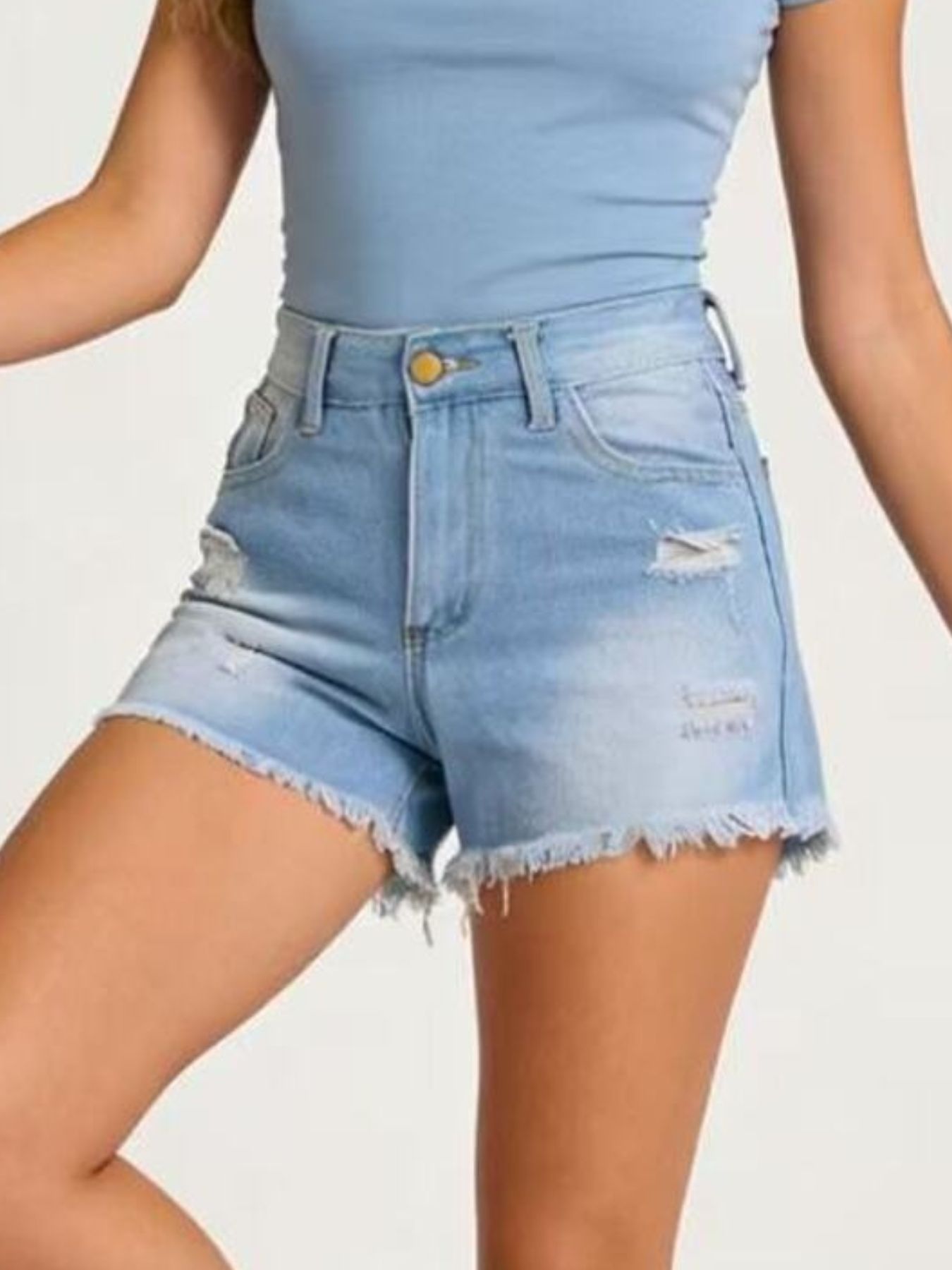 Distressed Frayed Hem Denim Shorts - Be Bliss Boutique