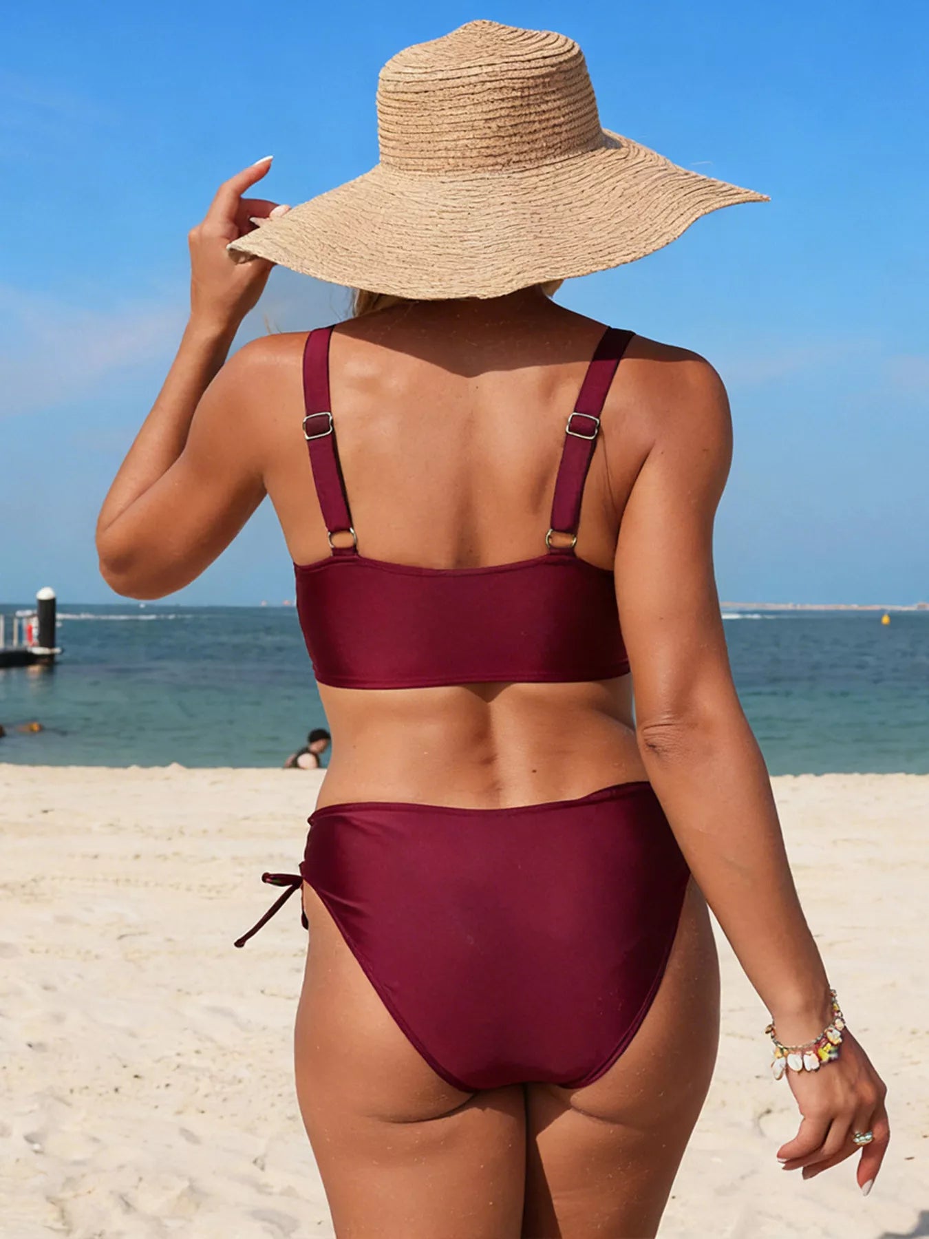 Palm Tree Cutout Lace Up Bikini Set - Be Bliss Boutique