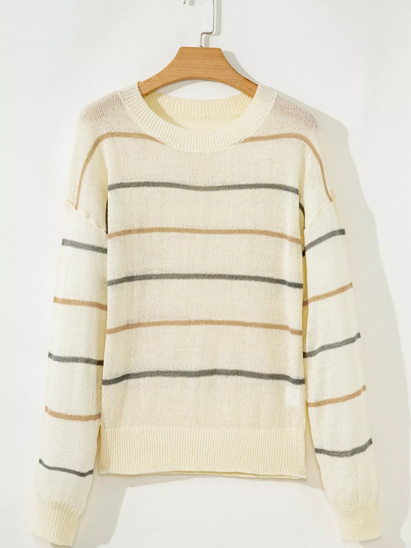 Stripe Striped Ribbed Edge Drop Shoulder Sweater -  Be Bliss Boutique