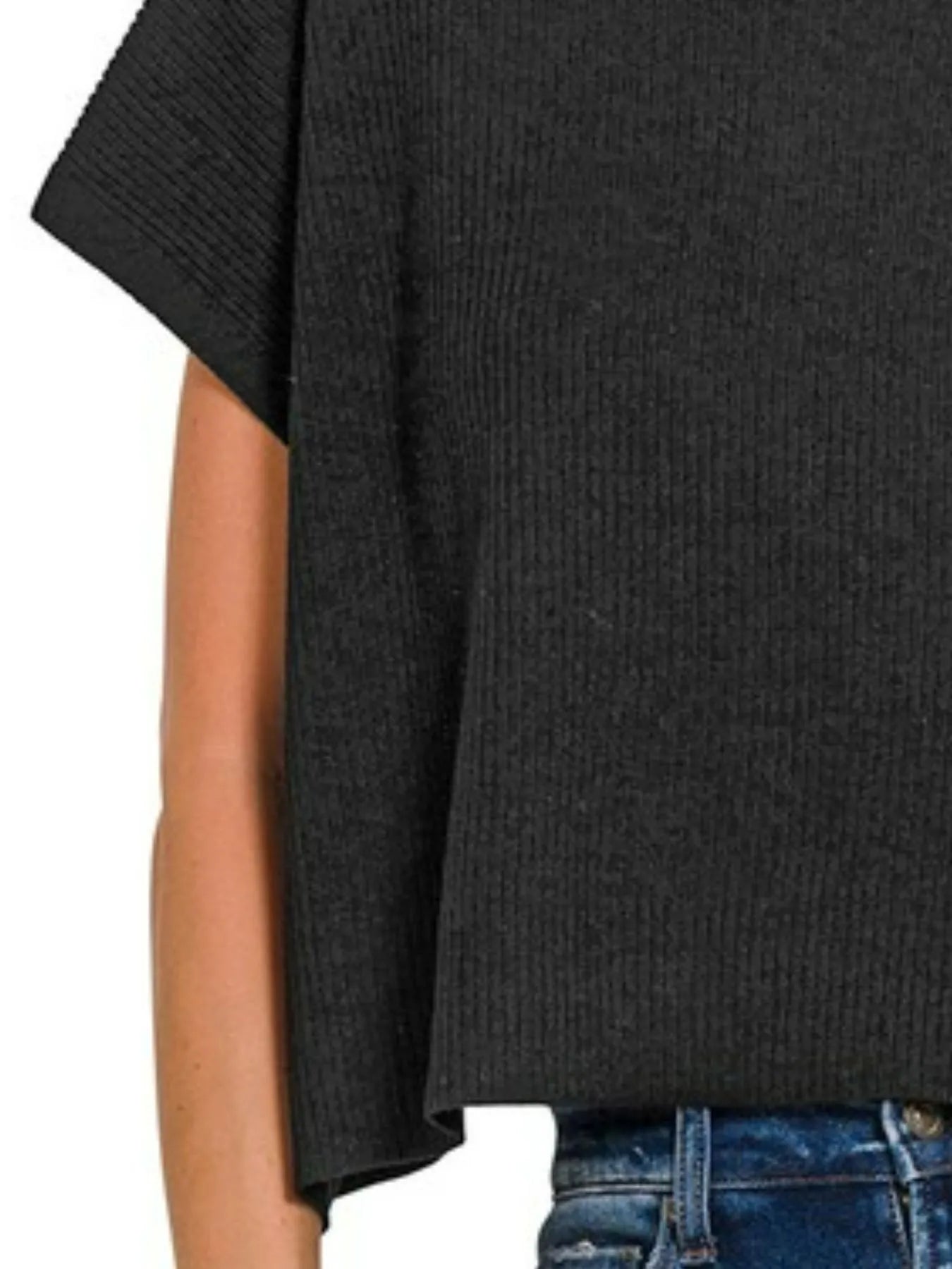Zenana Viscose Mock Neck Short Sleeve Boxy Sweater -  Be Bliss Boutique