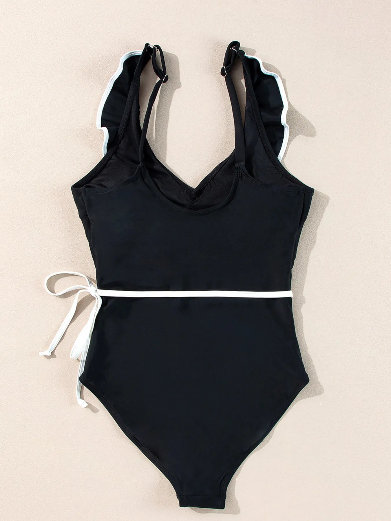 Ruffle Trim V Neck One Piece Swimsuit - Be Bliss Boutique