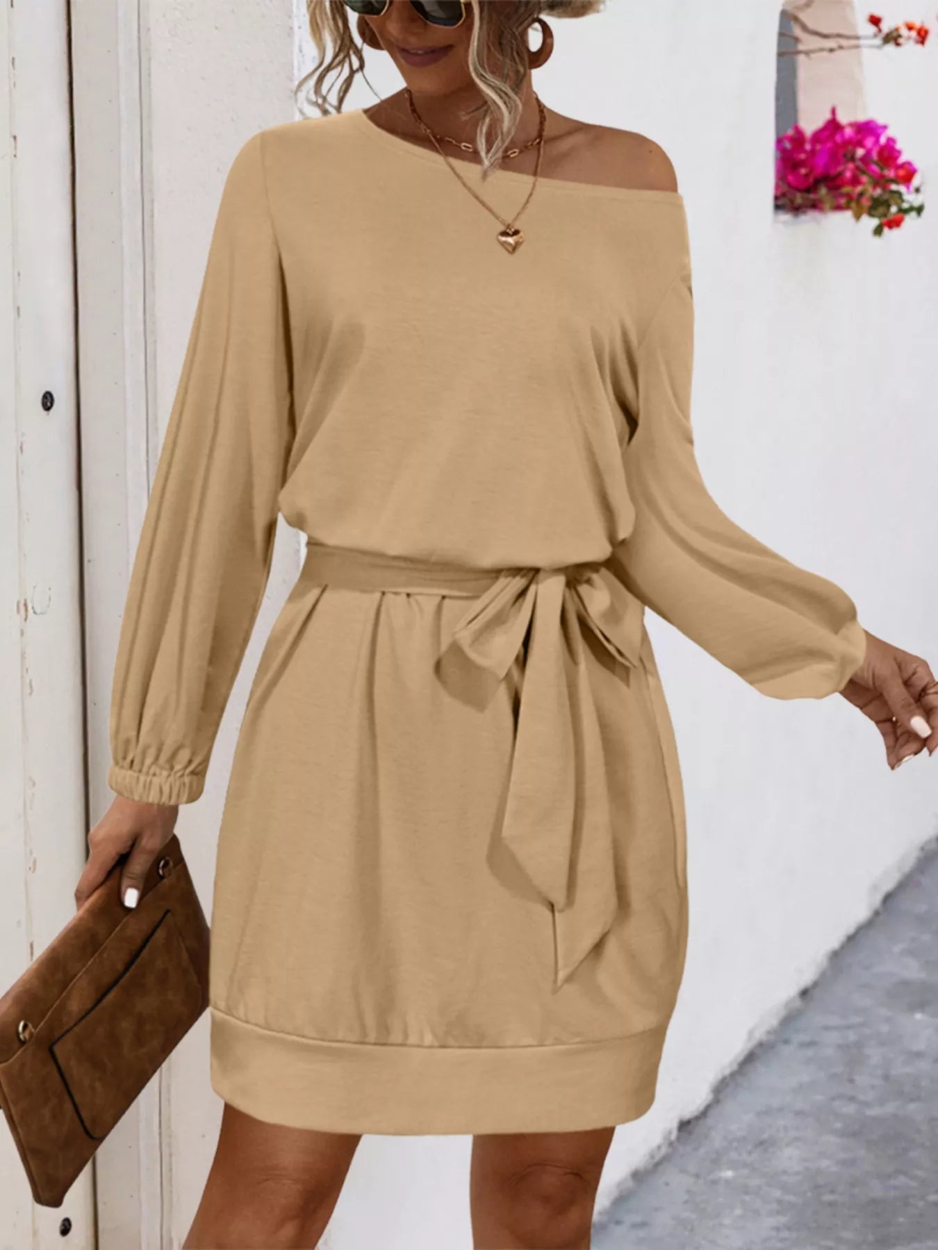 One Shoulder Tie Waist Dress - Be Bliss Boutique