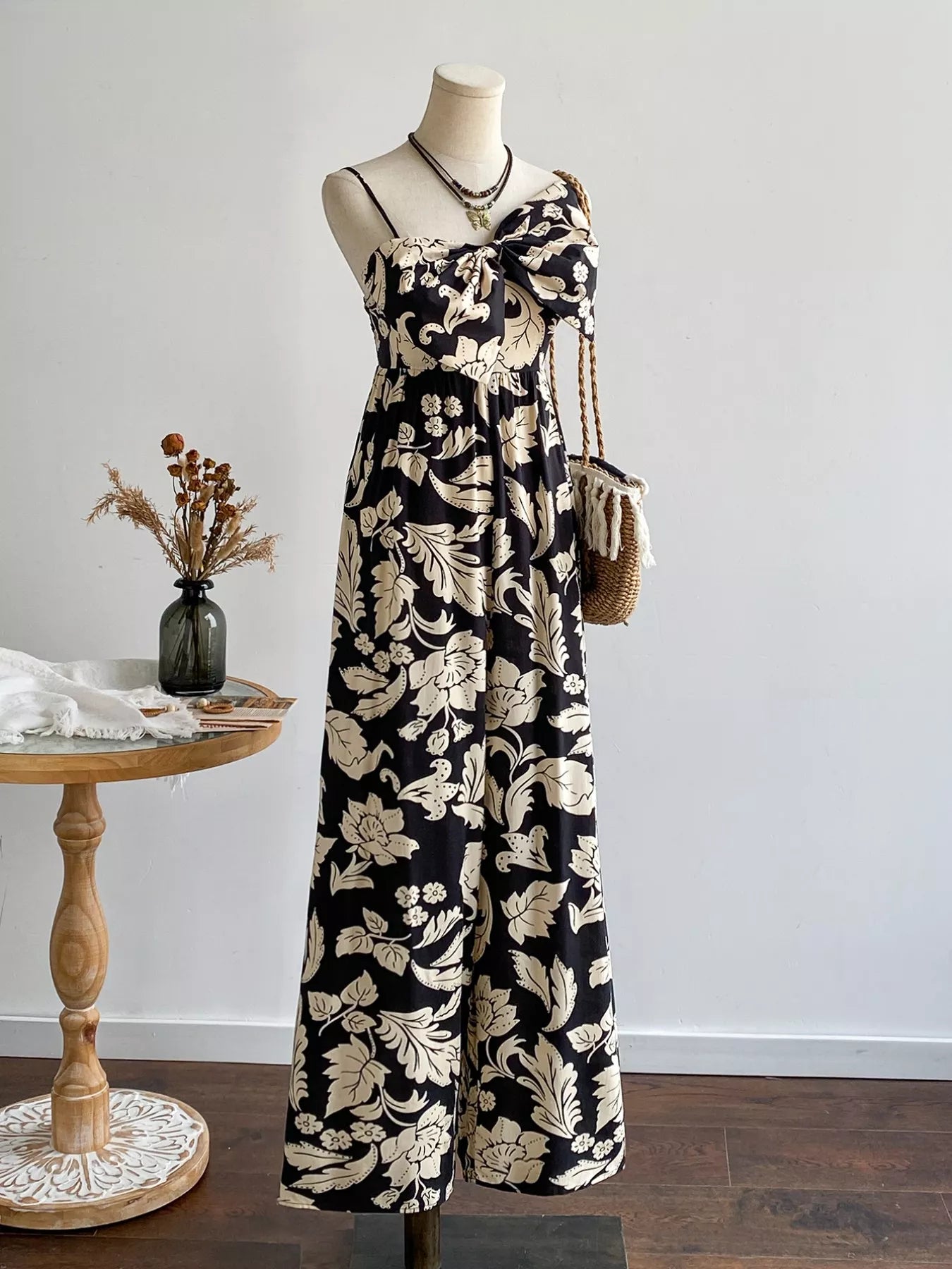 Floral Print Bowknot Wide Leg Jumpsuit - Be Bliss Boutique