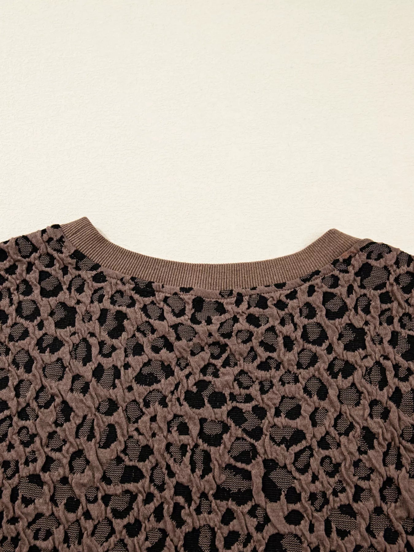 Ribbed Trim Leopard Print Long Sleeve Top - Be Bliss Boutique