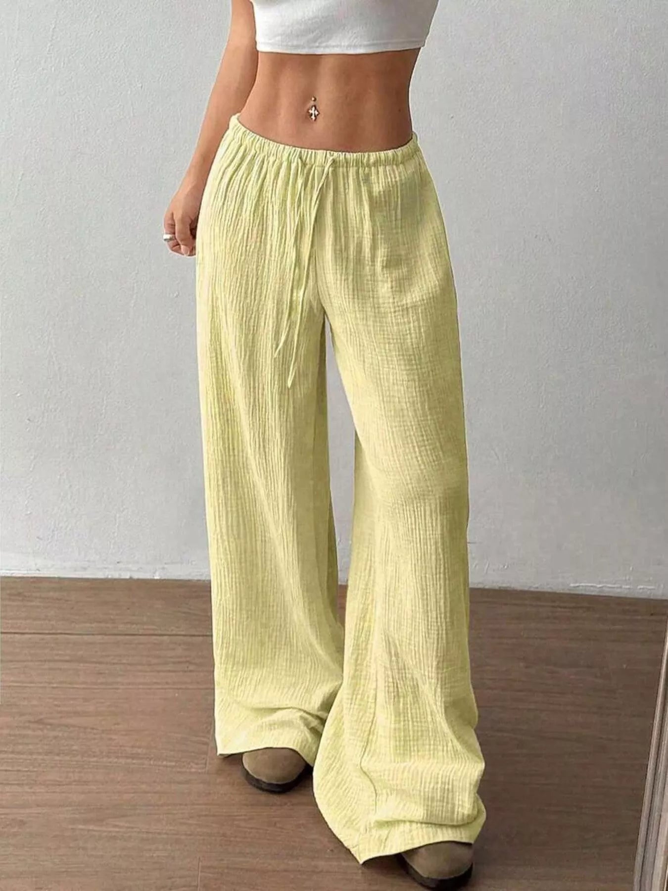 Full Size Drawstring Wide Leg Pants Plus Size -  Be Bliss Boutique