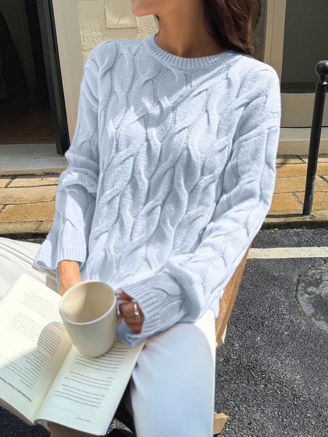 Cable Knit Long Sleeve Sweater -  Be Bliss Boutique