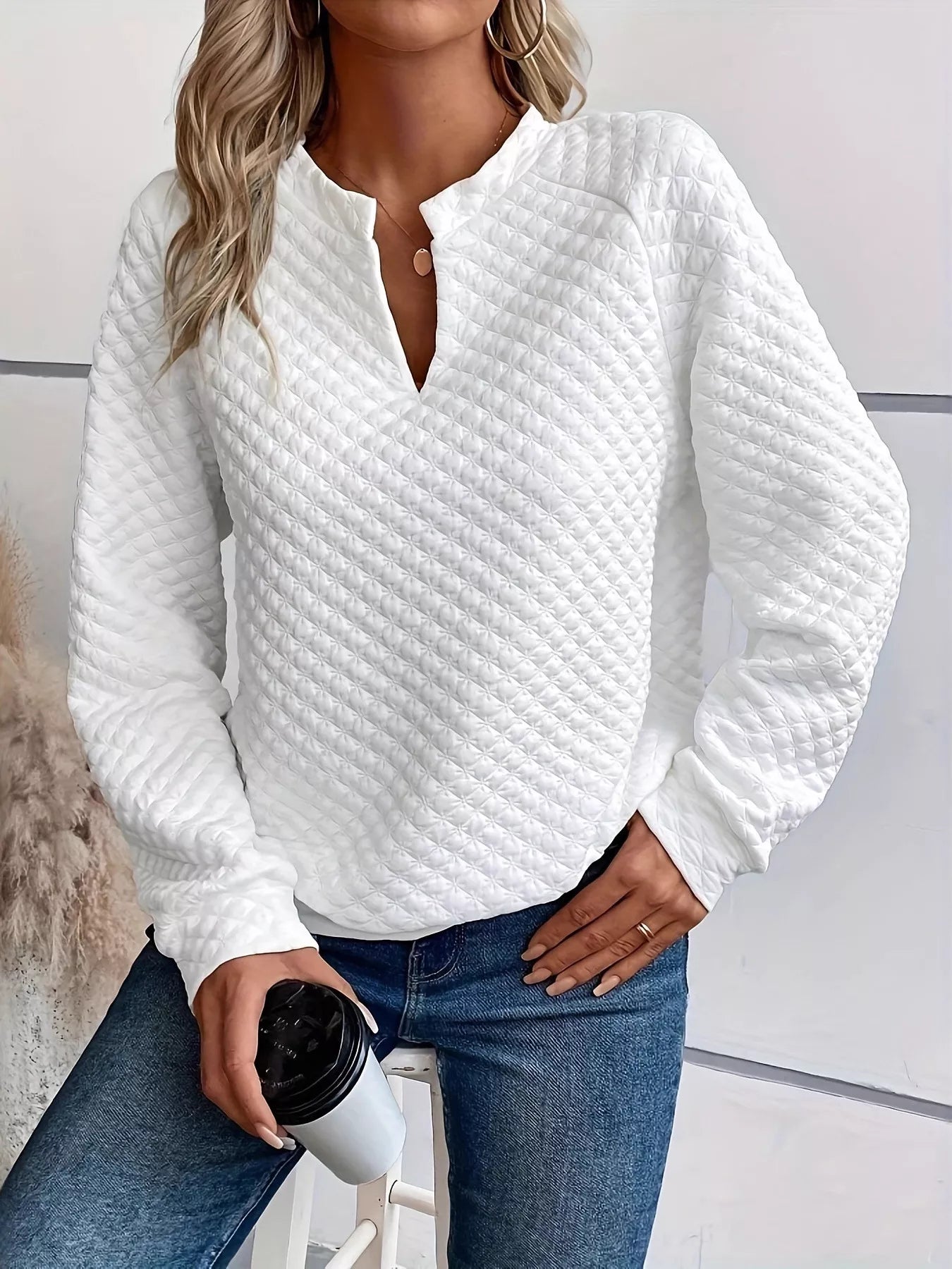 Notched Raglan Sleeve Sweatshirt -  Be Bliss Boutique