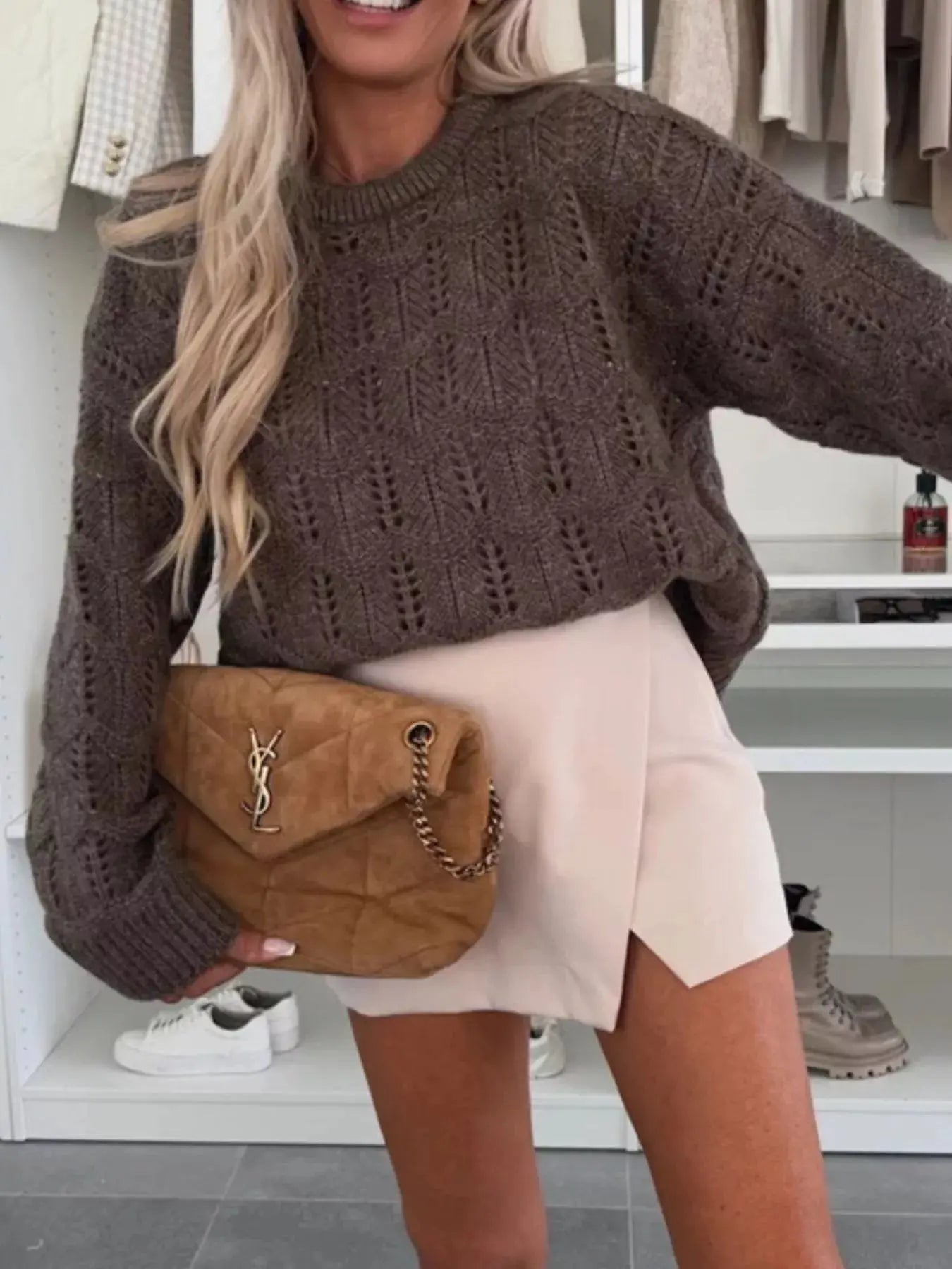 Round Neck Openwork Sweater - Be Bliss Boutique