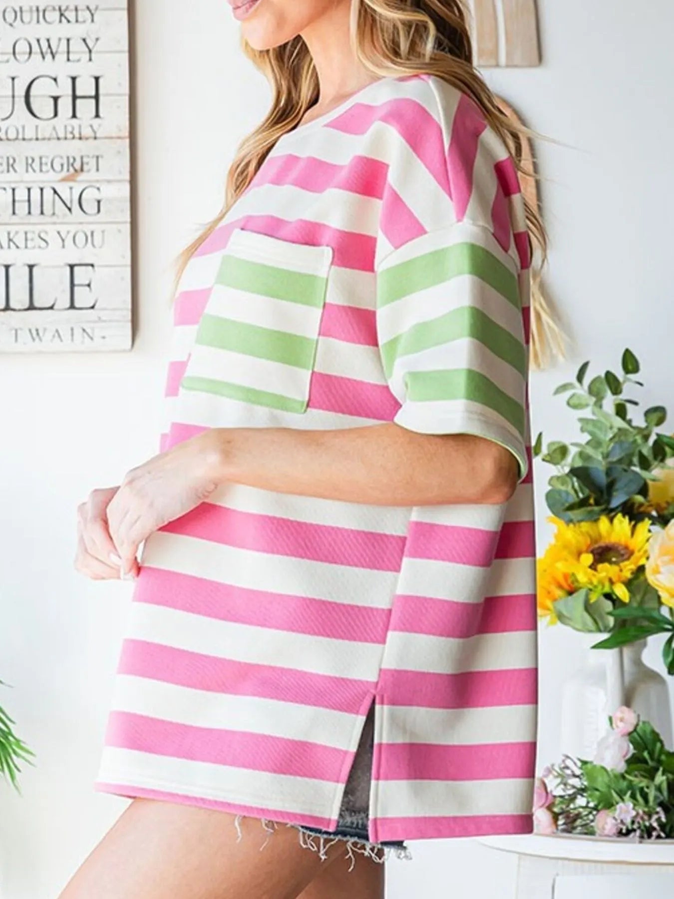 Striped Oversized Short Sleeve T-Shirt -  Be Bliss Boutique