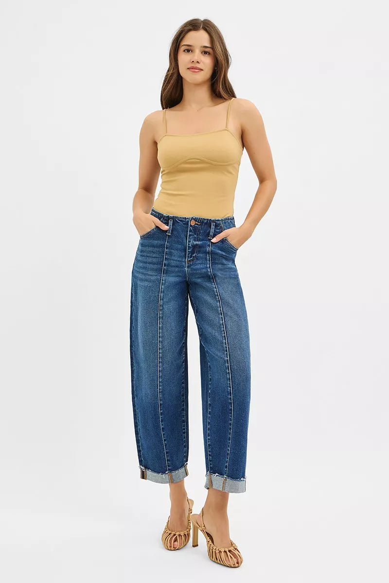 RISEN High Rise Fit Barrel Cuffed Jeans - Be Bliss Boutique