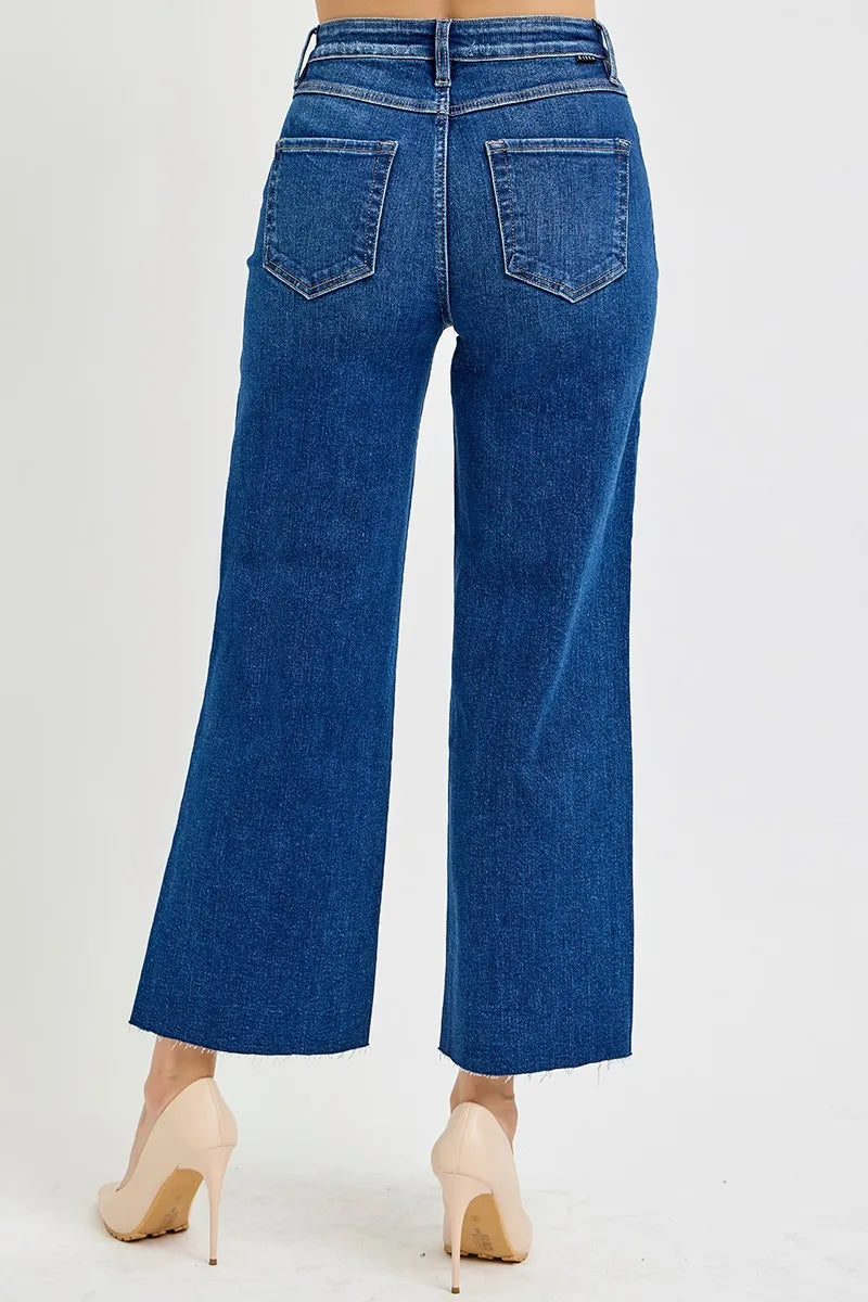 RISEN Full Size Tummy Control High Rise Wide Crop Jeans Plus Size -  Be Bliss Boutique