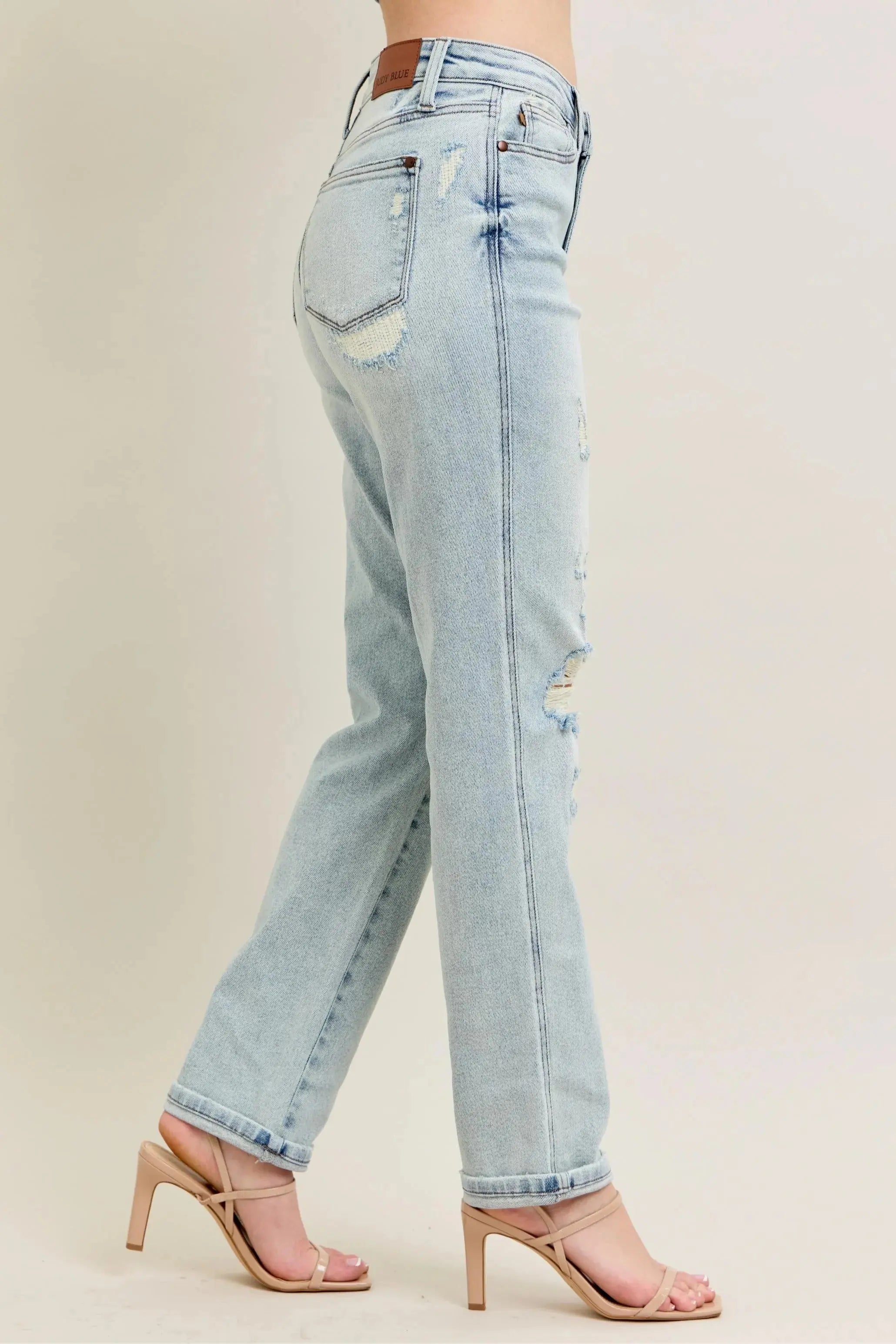 Judy Blue Full Size / Plus Size Mr Repair Stitch Detail Destroy Single Cuff Boyfriend Jeans |  Be Bliss Boutique