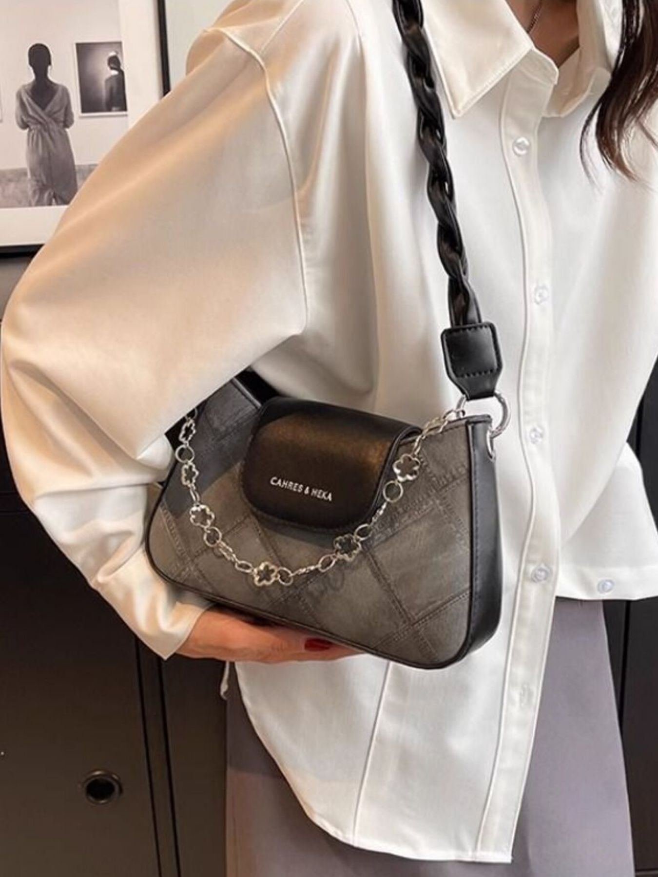 Chain Decor Leather Shoulder Bag - Be Bliss Boutique