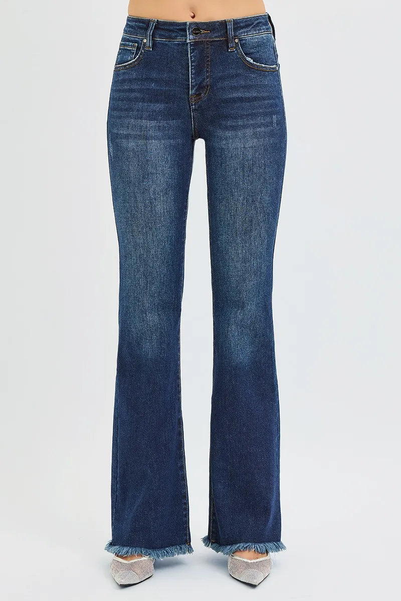 RISEN Full Size Tummy Control Mid Rise Flare Jeans Plus Size -  Be Bliss Boutique