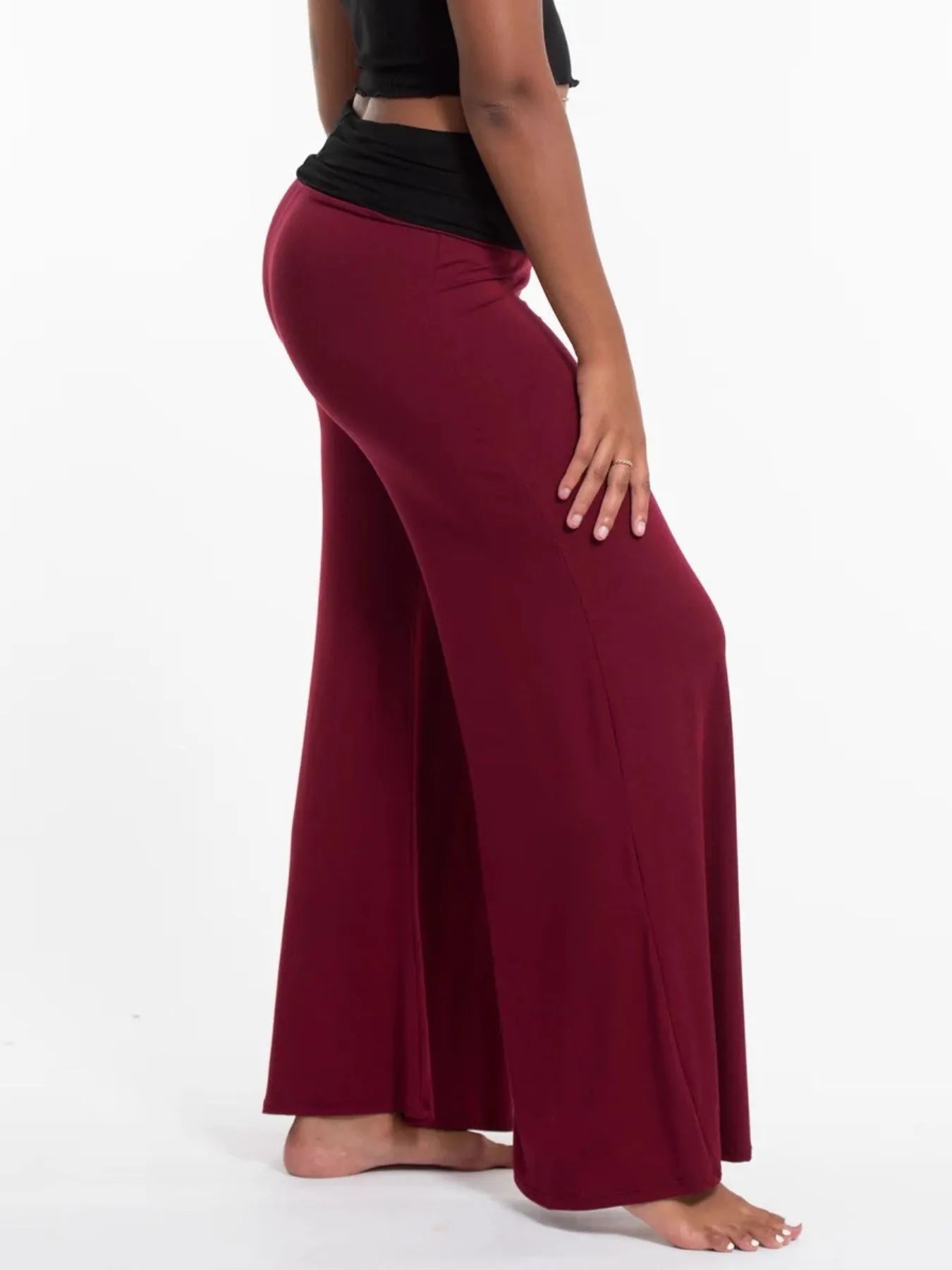 High Waisted Wide Leg Yoga Pants with Contrast Waistband - Be Bliss Boutique