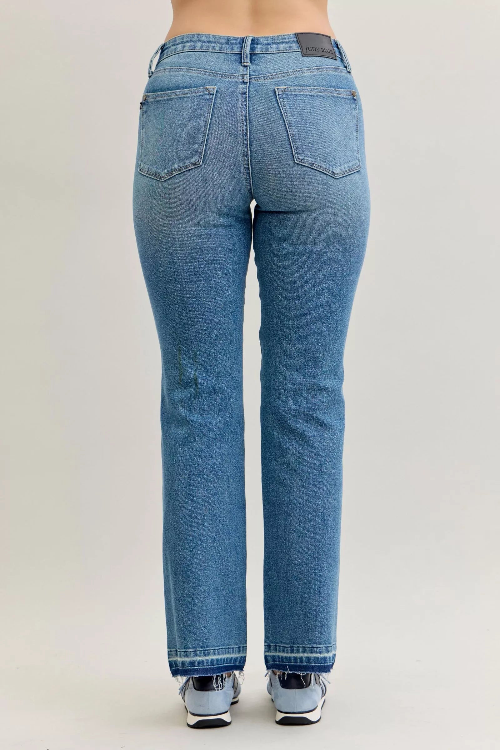 Judy Blue Jeans - Full Size Mid Rise Slim Bootcut Tummy Control Release Hem Jeans - Be Bliss Boutique