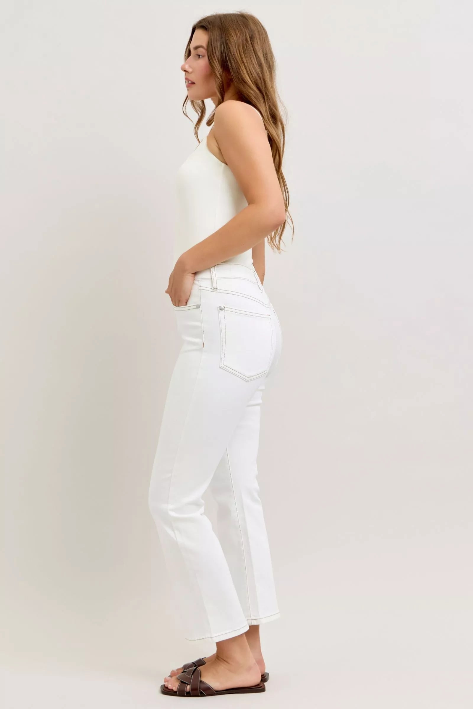 Judy Blue Jeans - Contrast Stitching Cropped Flare Jeans - Be Bliss Boutique