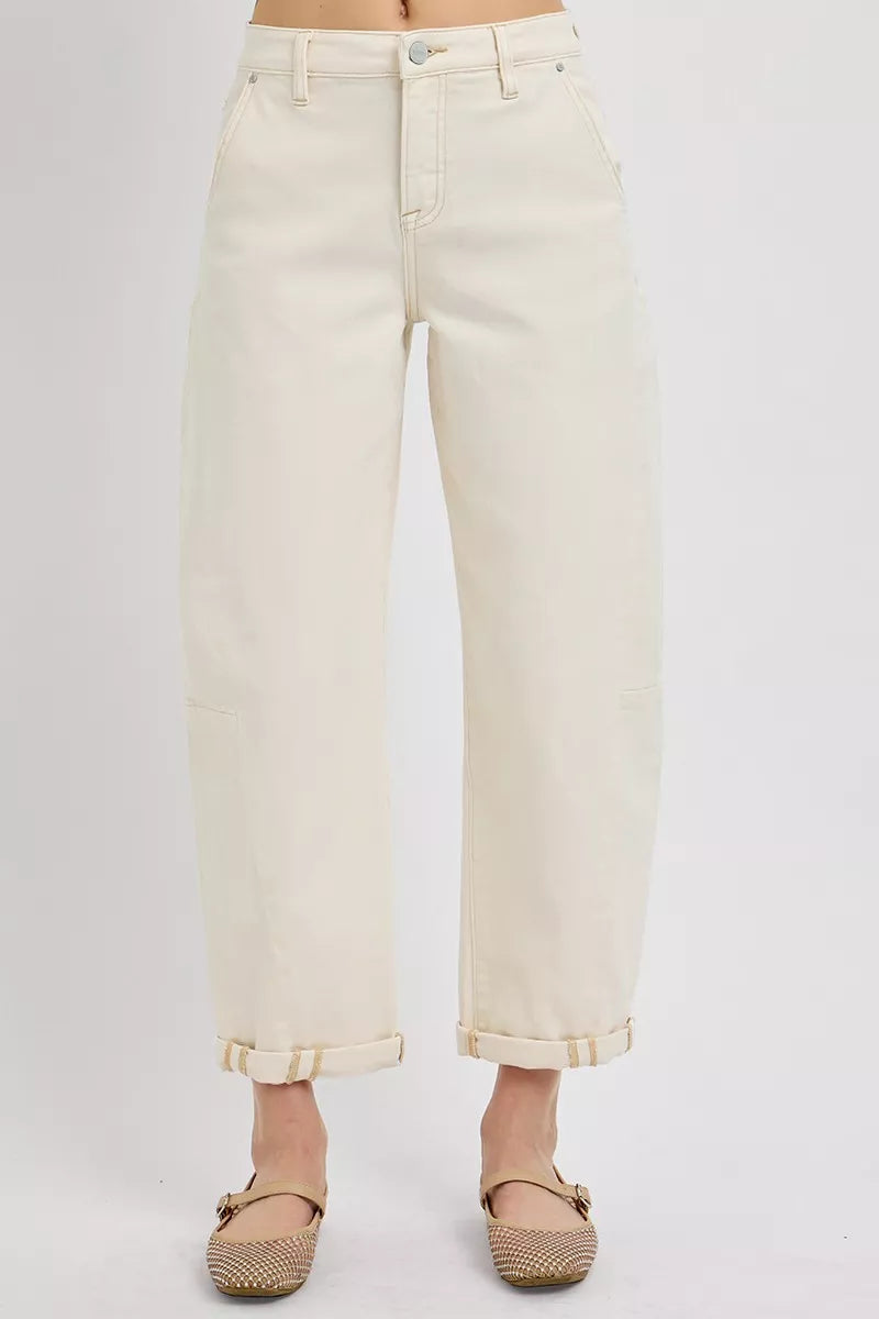 RISEN High Rise Relaxed Barrel Cuffed Jeans - Be Bliss Boutique
