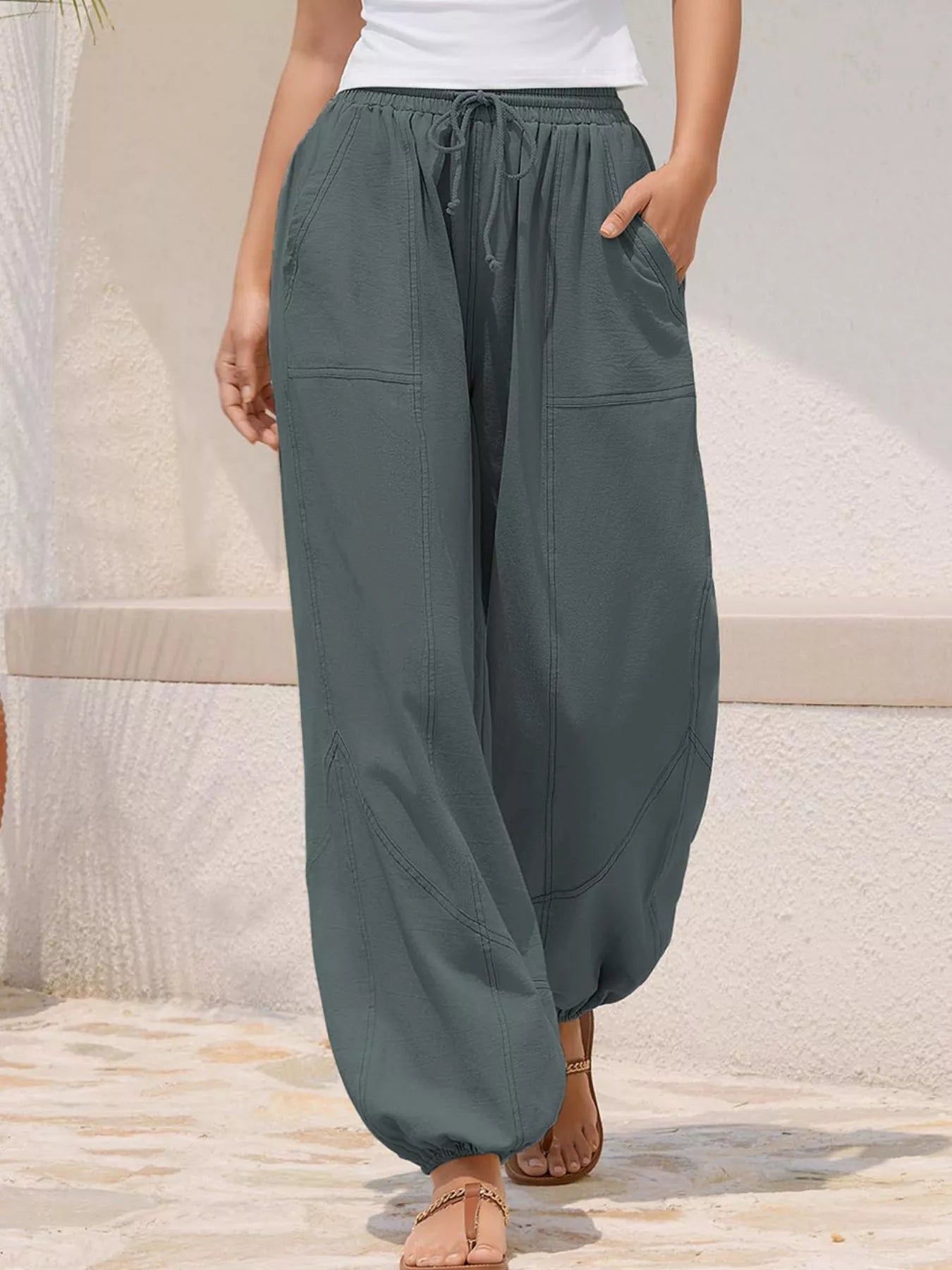 Wide Leg Drawstring Pants -  Be Bliss Boutique