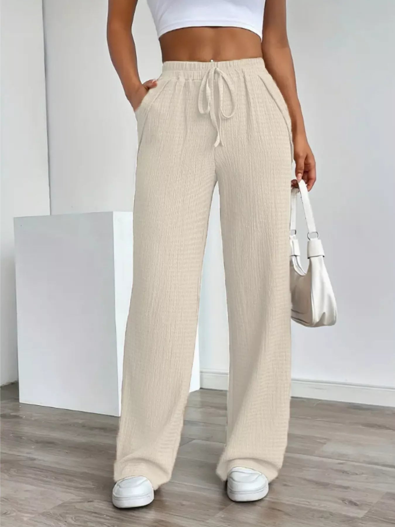 Texture Wide Leg Pants -  Be Bliss Boutique
