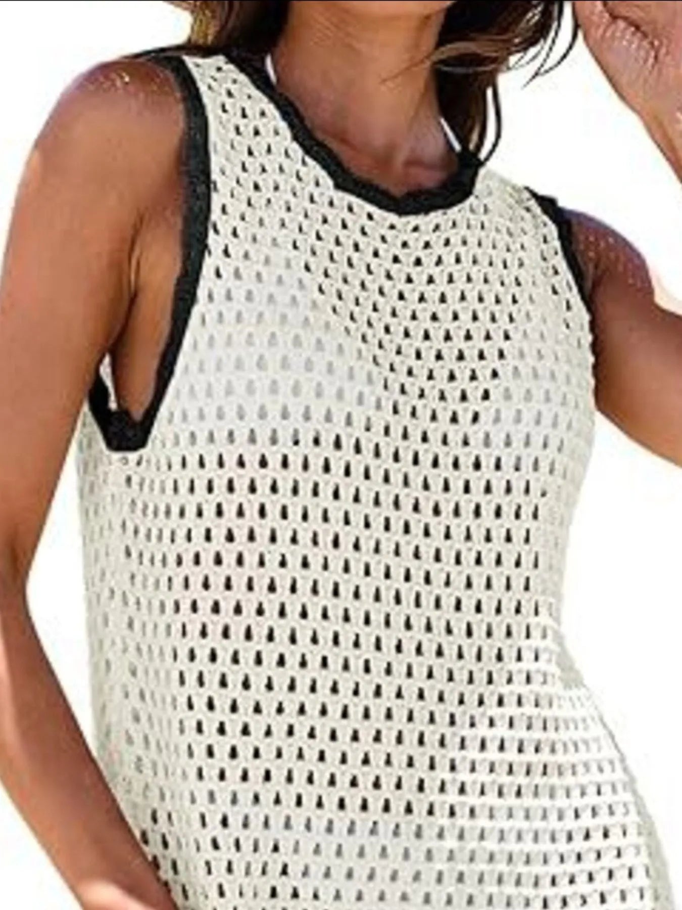 Color Block Openwork Cutout Back Sleeveless Cover Up - Be Bliss Boutique